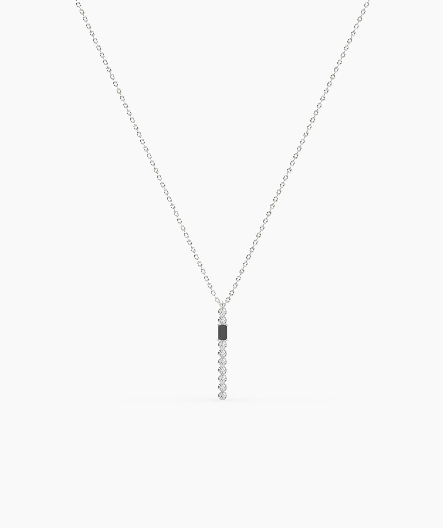 Baguette and Bezel Vertical Bar Drop Necklace