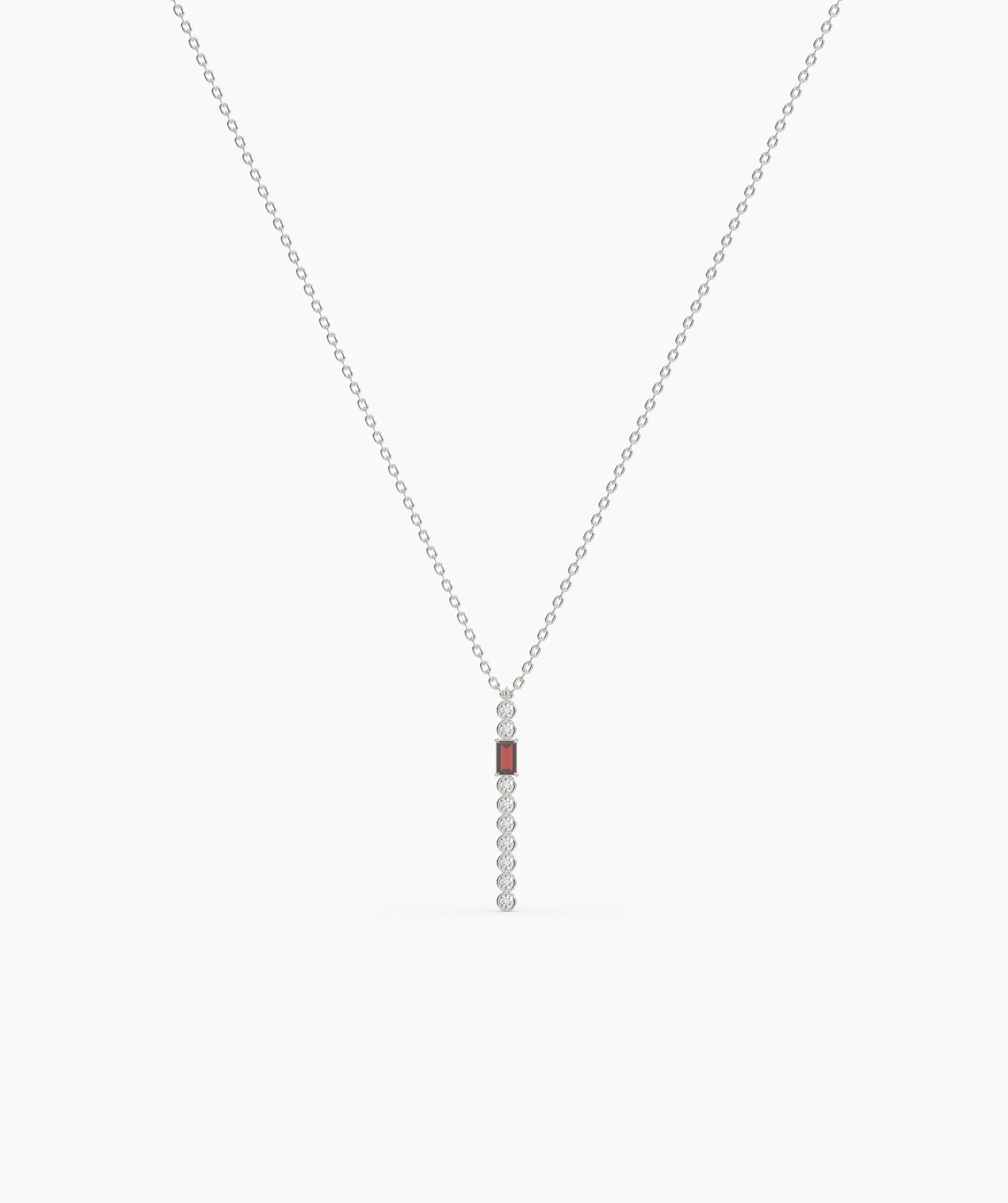 Baguette and Bezel Vertical Bar Drop Necklace