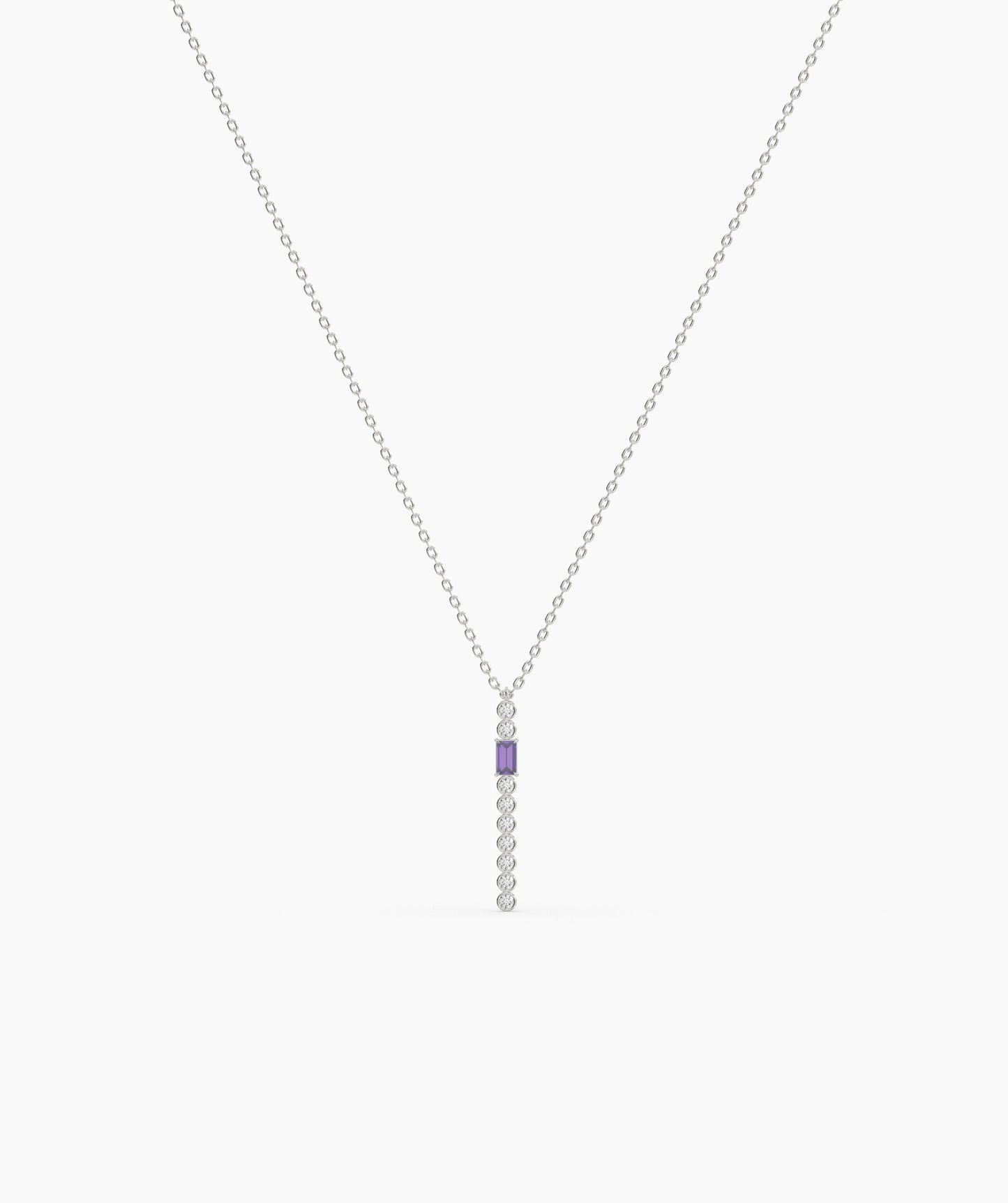 Baguette and Bezel Vertical Bar Drop Necklace