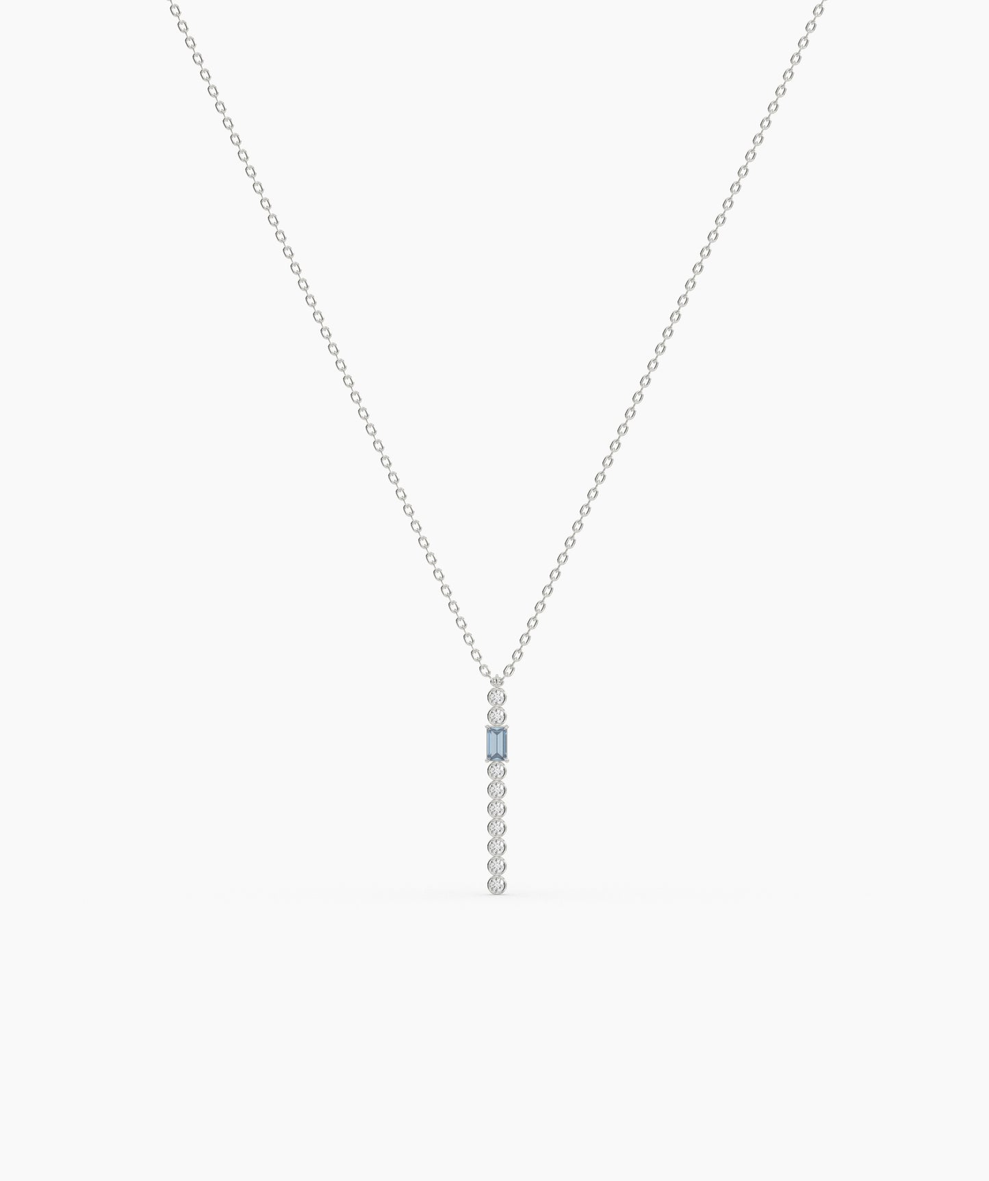 Baguette and Bezel Vertical Bar Drop Necklace