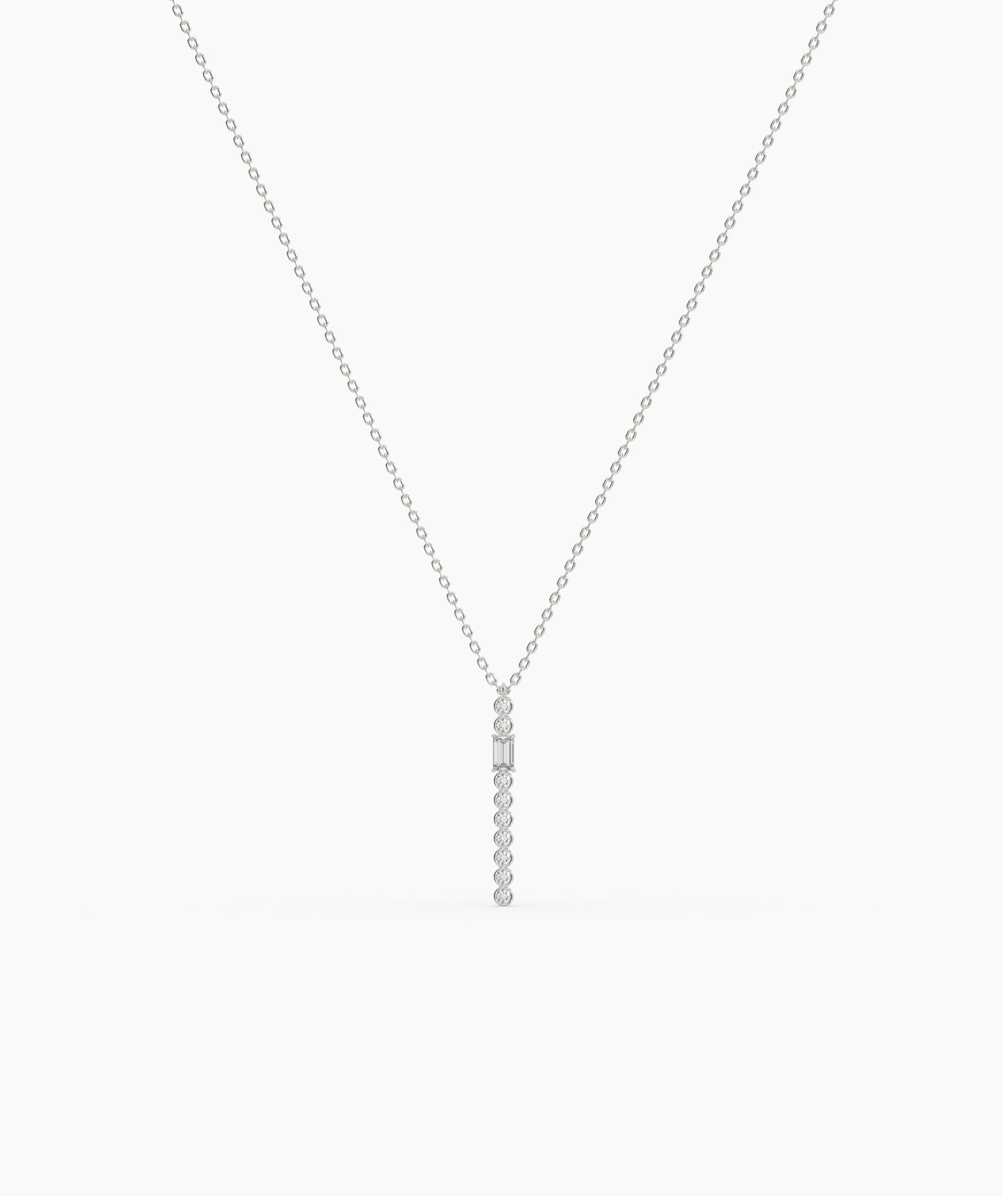 Baguette and Bezel Vertical Bar Drop Necklace