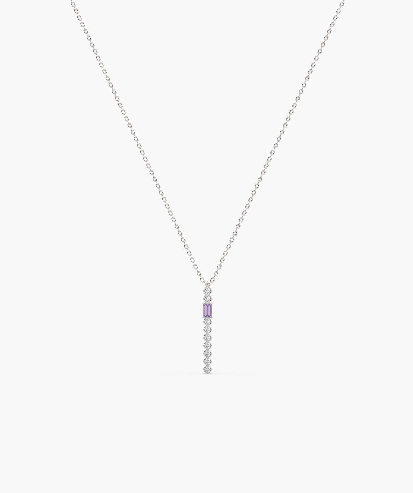 Baguette and Bezel Vertical Bar Drop Necklace