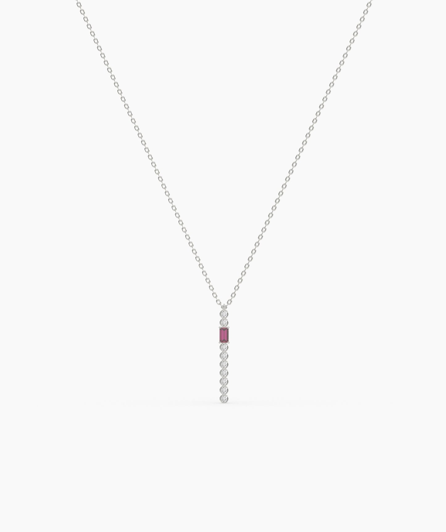Baguette and Bezel Vertical Bar Drop Necklace