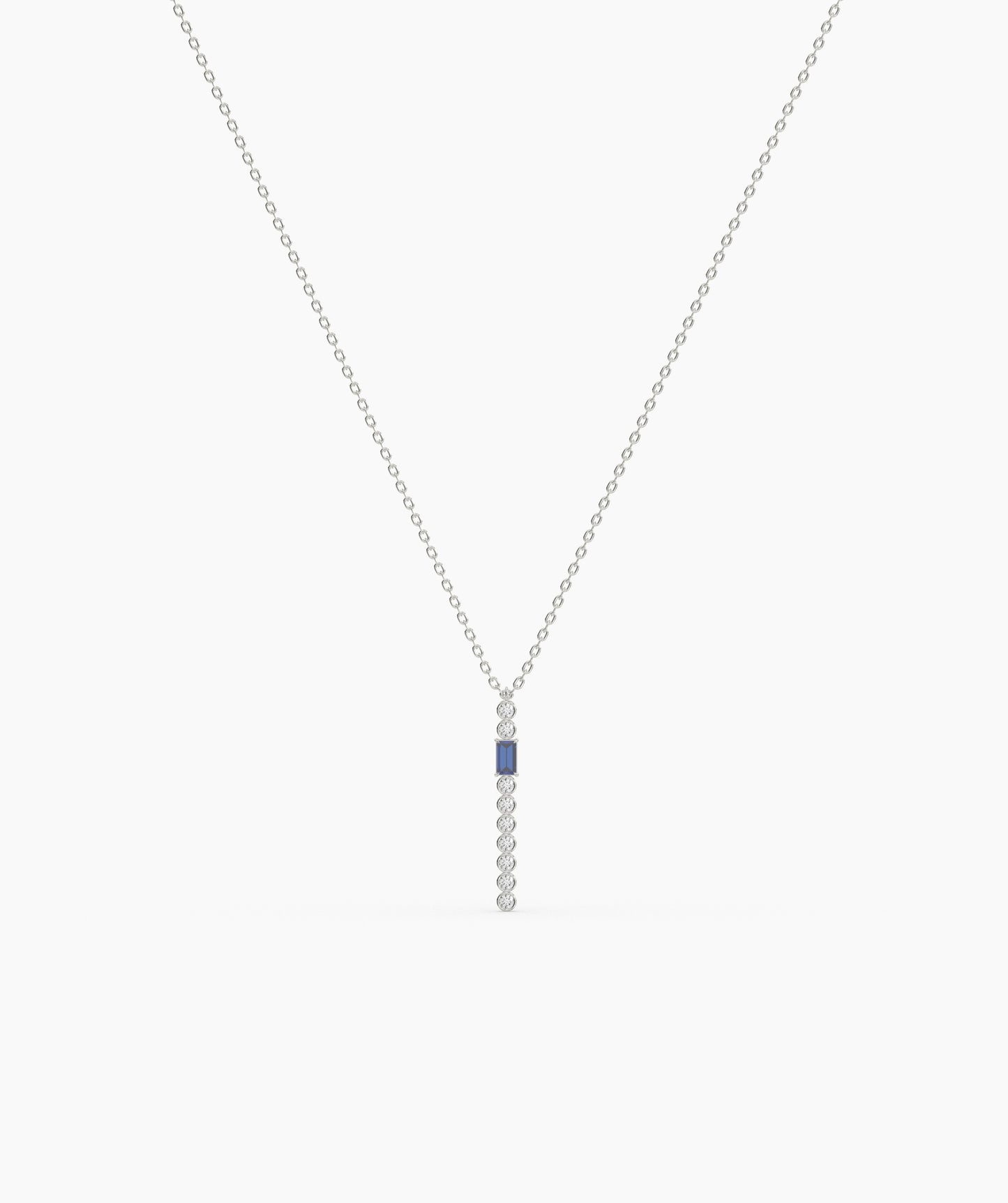 Baguette and Bezel Vertical Bar Drop Necklace