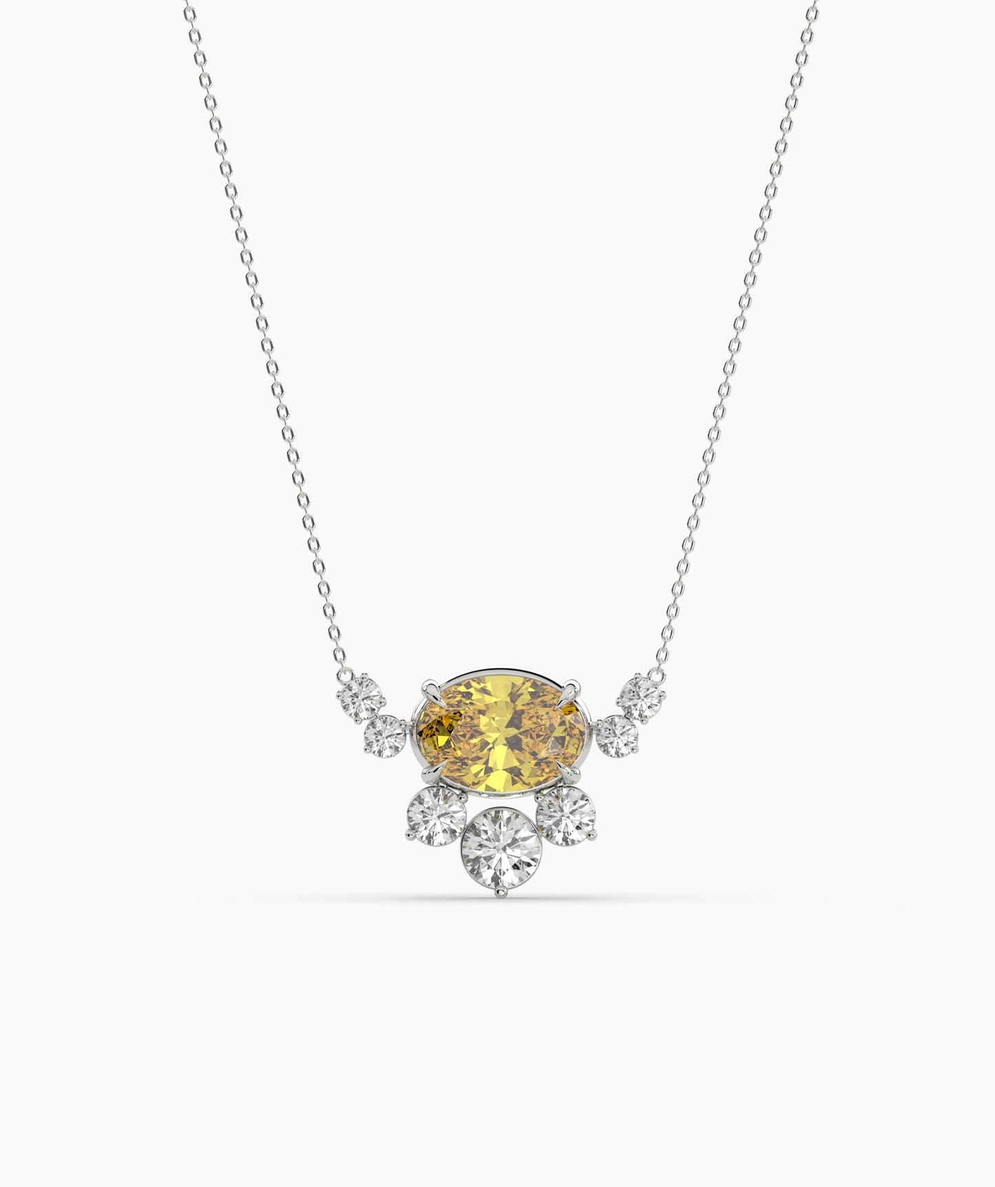 Oval Green Gemstone & Diamond Sunburst Pendant Necklace