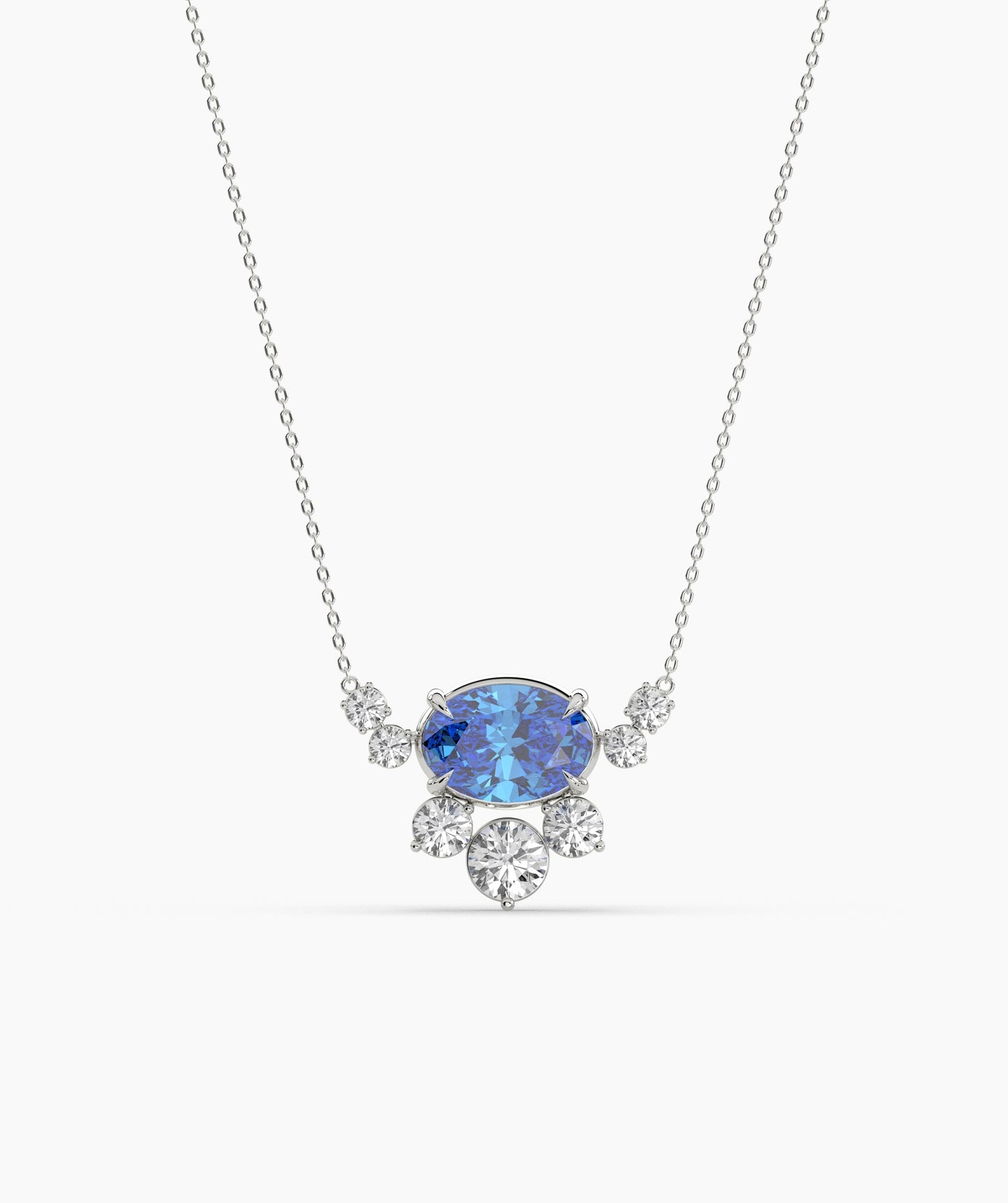 Oval Green Gemstone & Diamond Sunburst Pendant Necklace