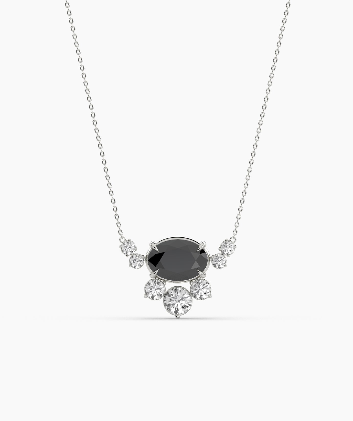 Oval Green Gemstone & Diamond Sunburst Pendant Necklace