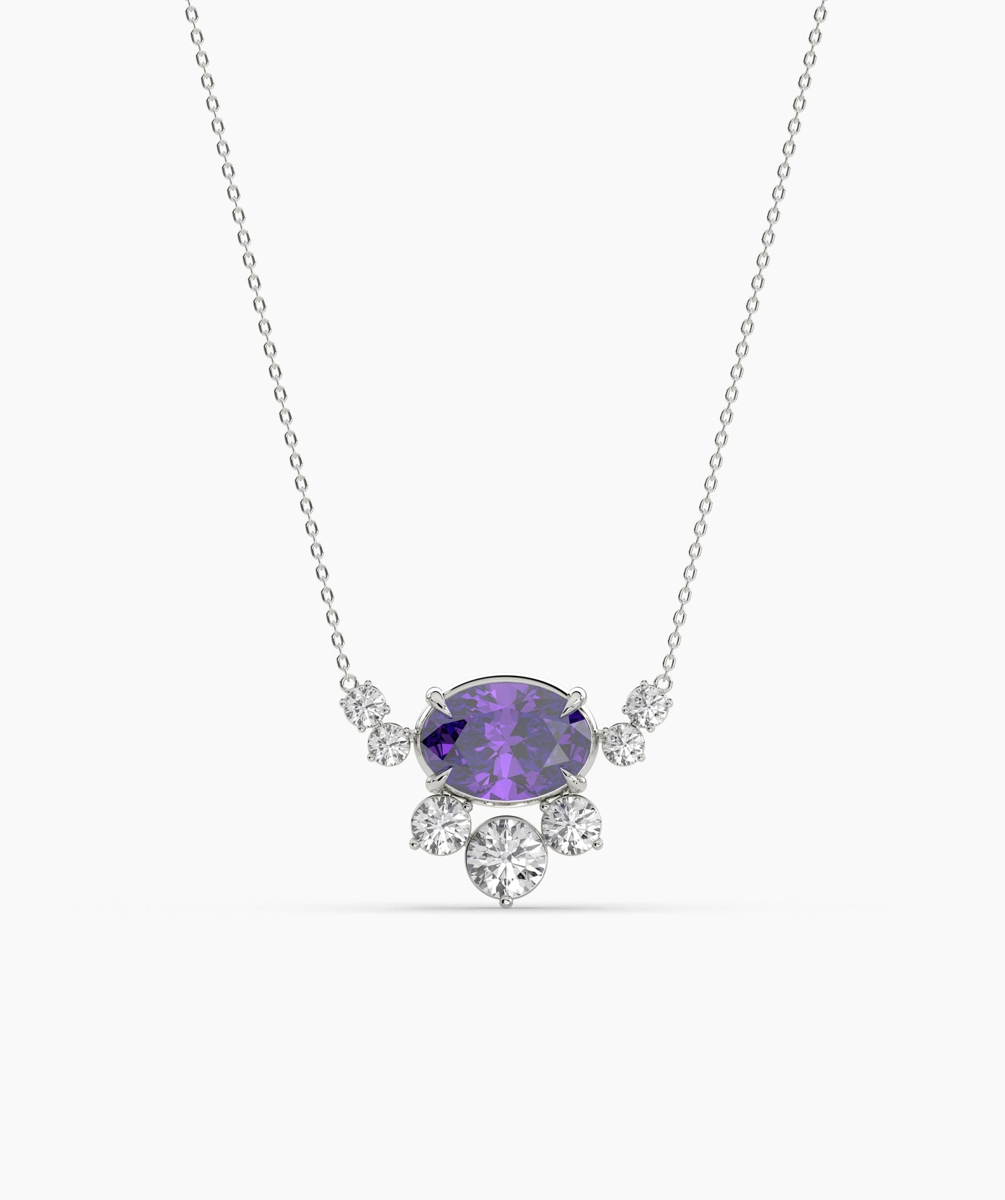 Oval Green Gemstone & Diamond Sunburst Pendant Necklace