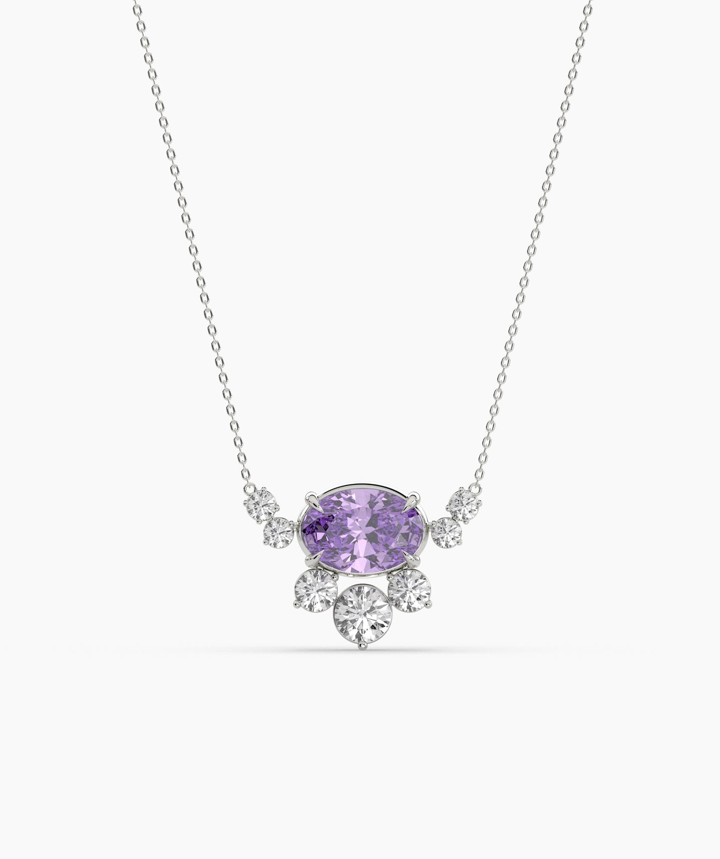Oval Green Gemstone & Diamond Sunburst Pendant Necklace