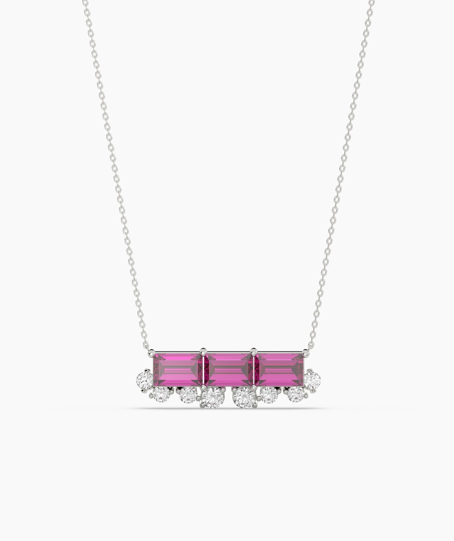 Baguette Ruby & Diamond Fringe Bar Necklace