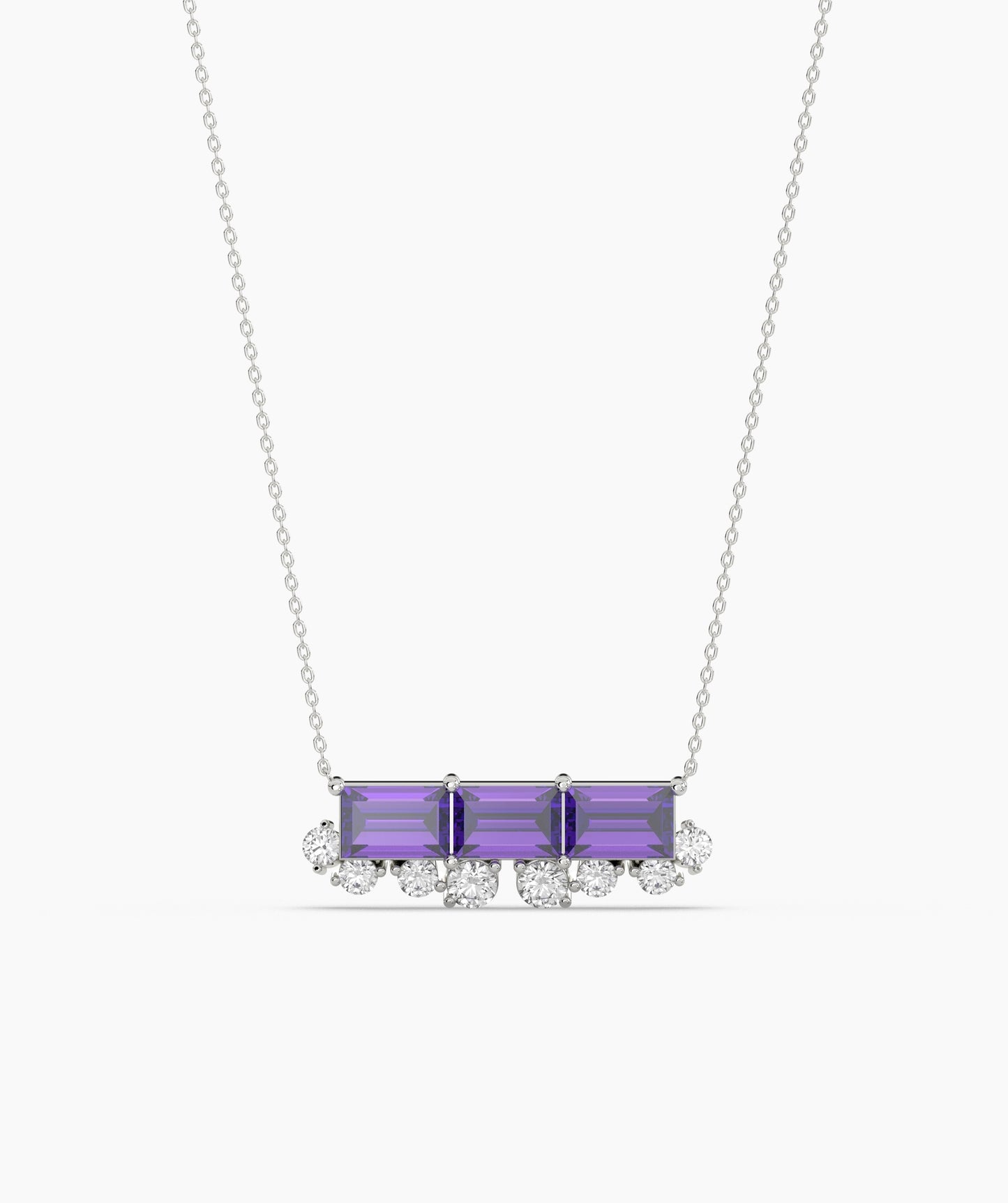 Baguette Ruby & Diamond Fringe Bar Necklace