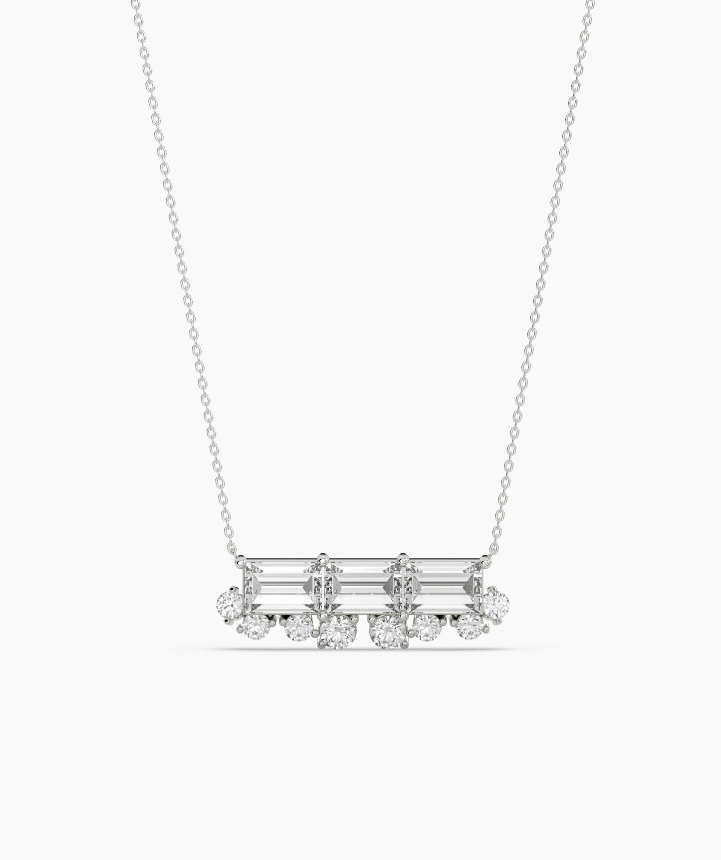 Baguette Ruby & Diamond Fringe Bar Necklace