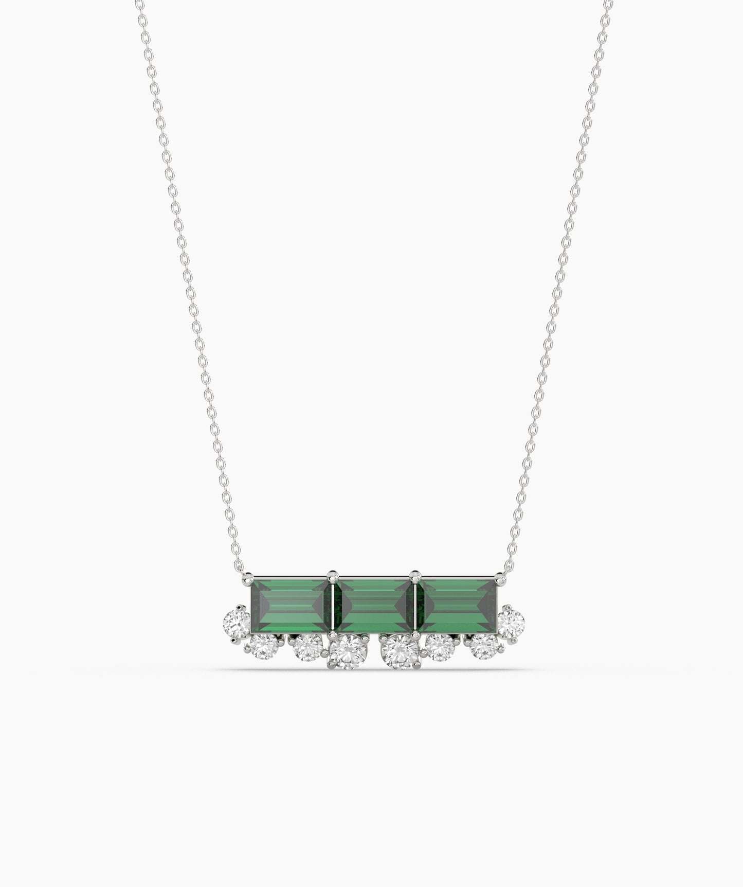 Baguette Ruby & Diamond Fringe Bar Necklace