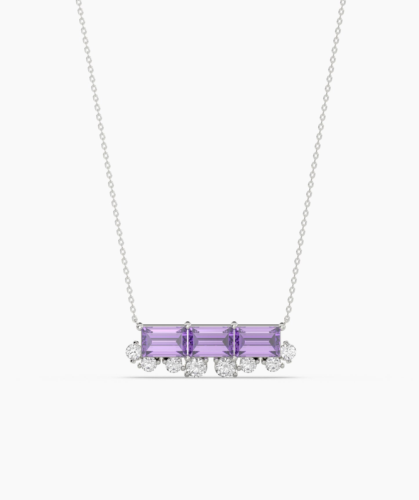 Baguette Ruby & Diamond Fringe Bar Necklace