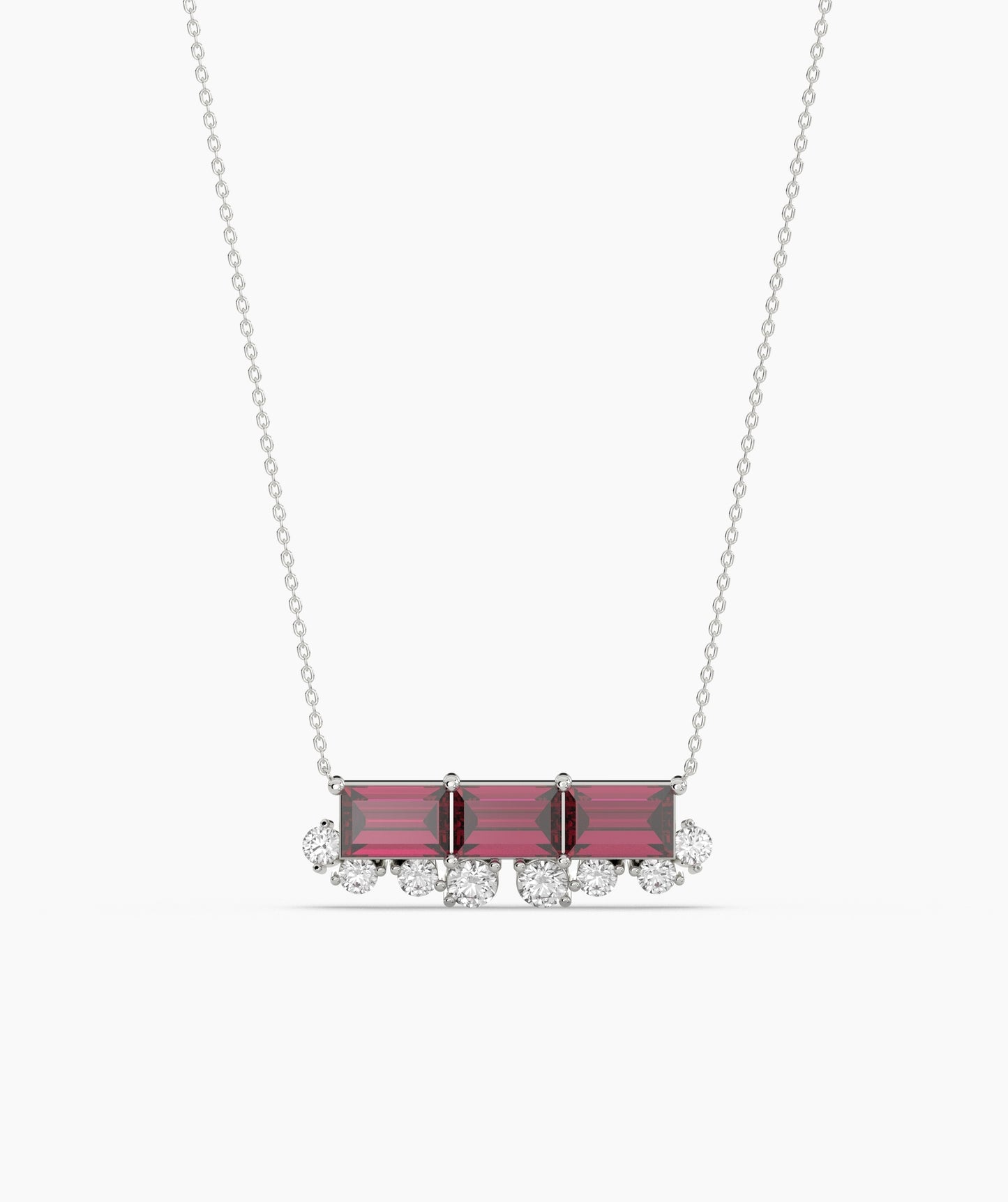 Baguette Ruby & Diamond Fringe Bar Necklace