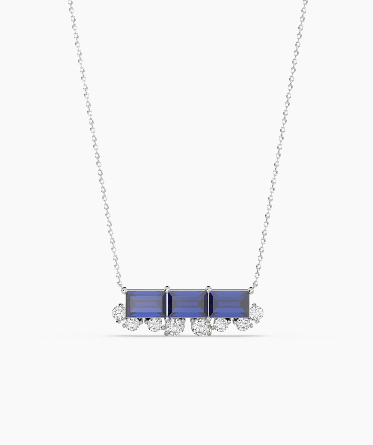 Baguette Ruby & Diamond Fringe Bar Necklace