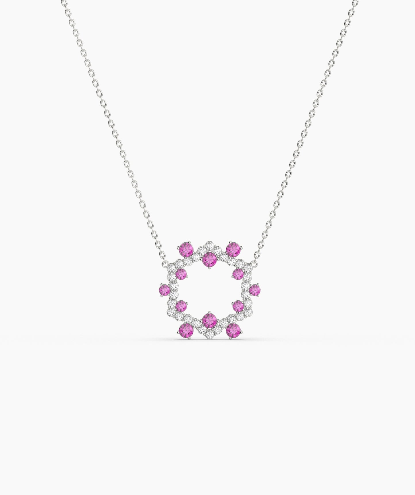 Green Gemstone & Diamond Open Circle Necklace