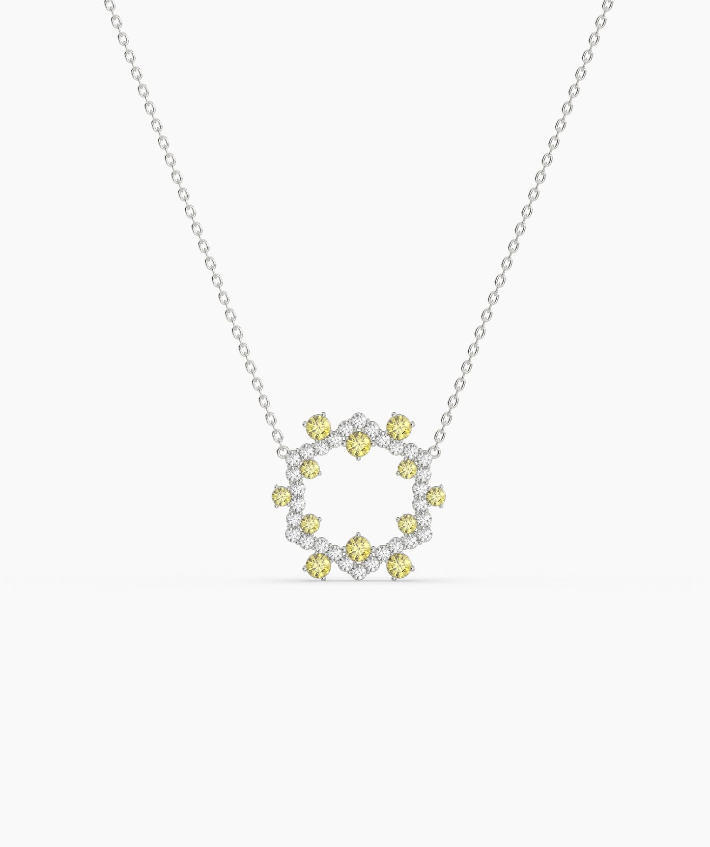 Green Gemstone & Diamond Open Circle Necklace