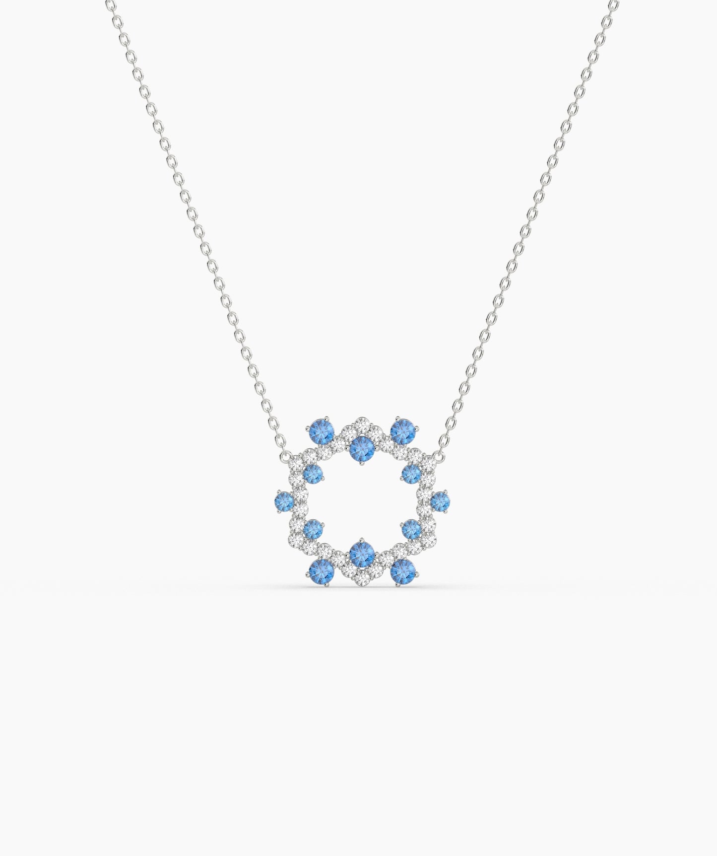 Green Gemstone & Diamond Open Circle Necklace