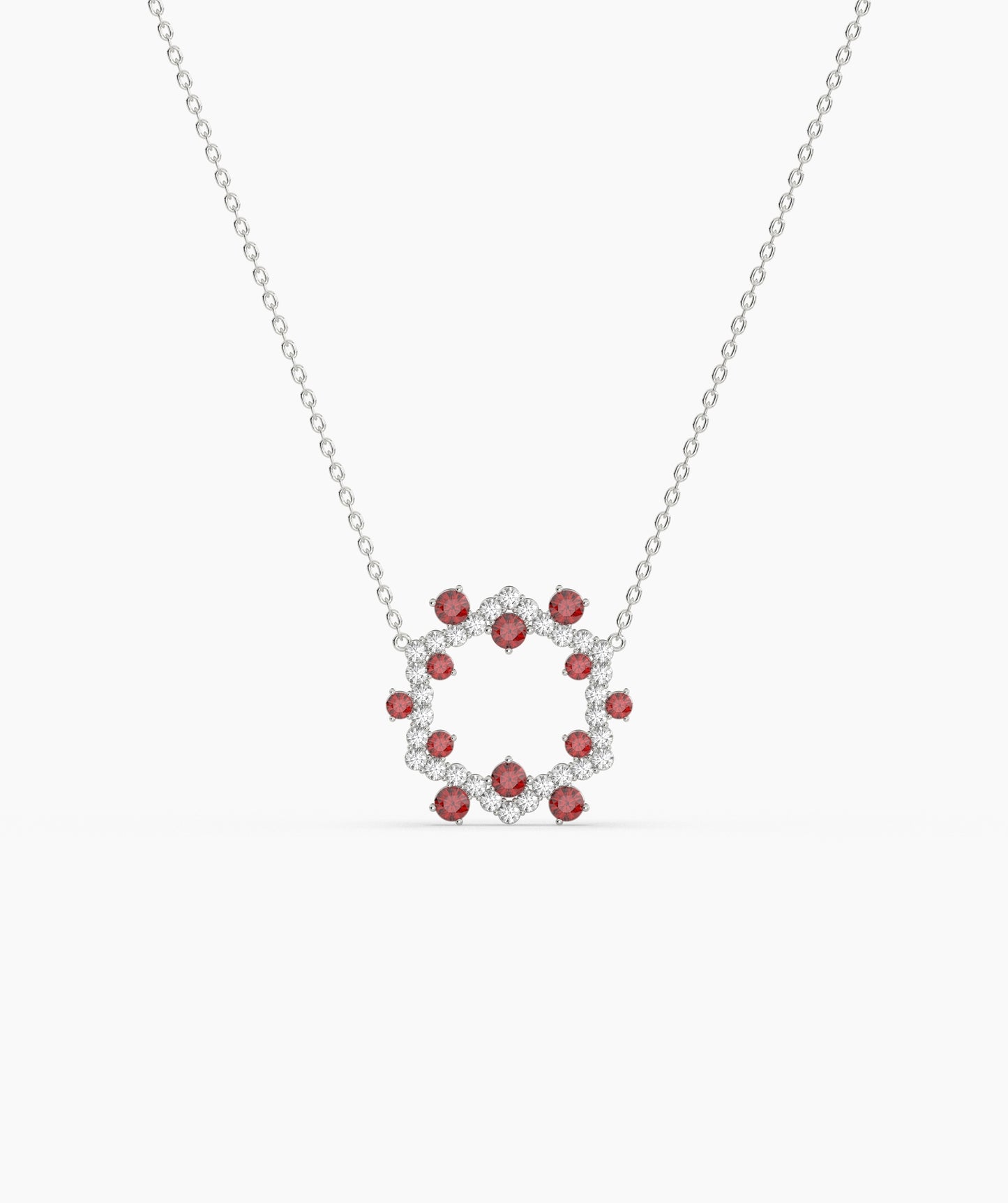 Green Gemstone & Diamond Open Circle Necklace