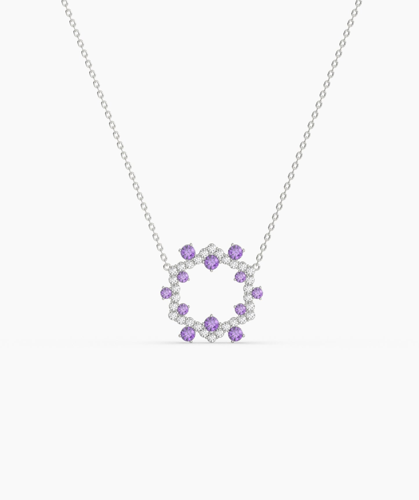 Green Gemstone & Diamond Open Circle Necklace