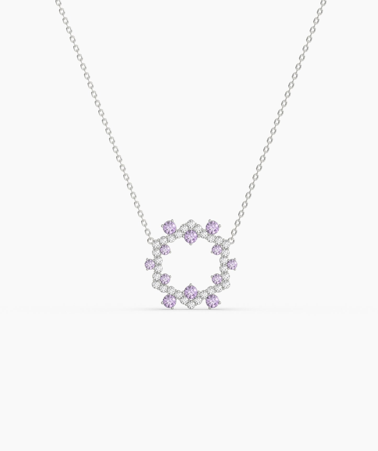 Green Gemstone & Diamond Open Circle Necklace