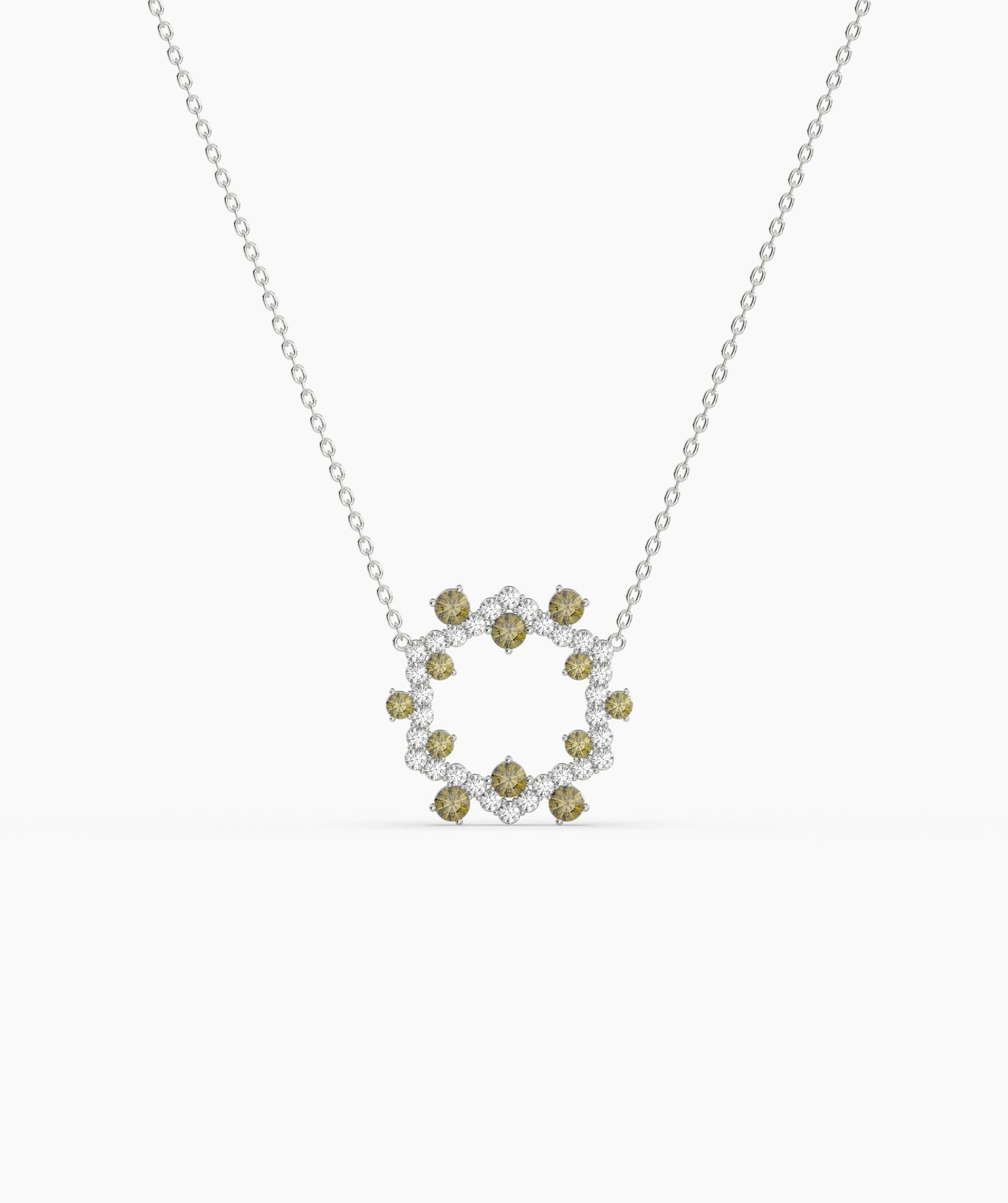 Green Gemstone & Diamond Open Circle Necklace