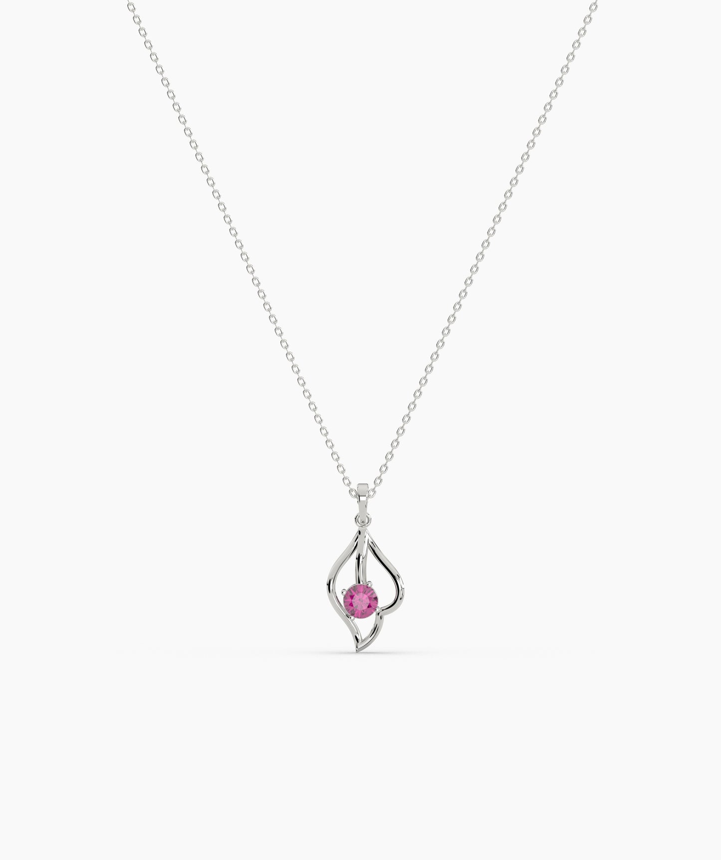Red Solitaire Open Lotus Bud Necklace in 14K Gold