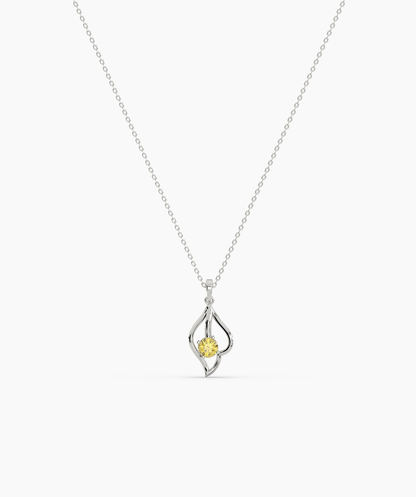 Red Solitaire Open Lotus Bud Necklace in 14K Gold