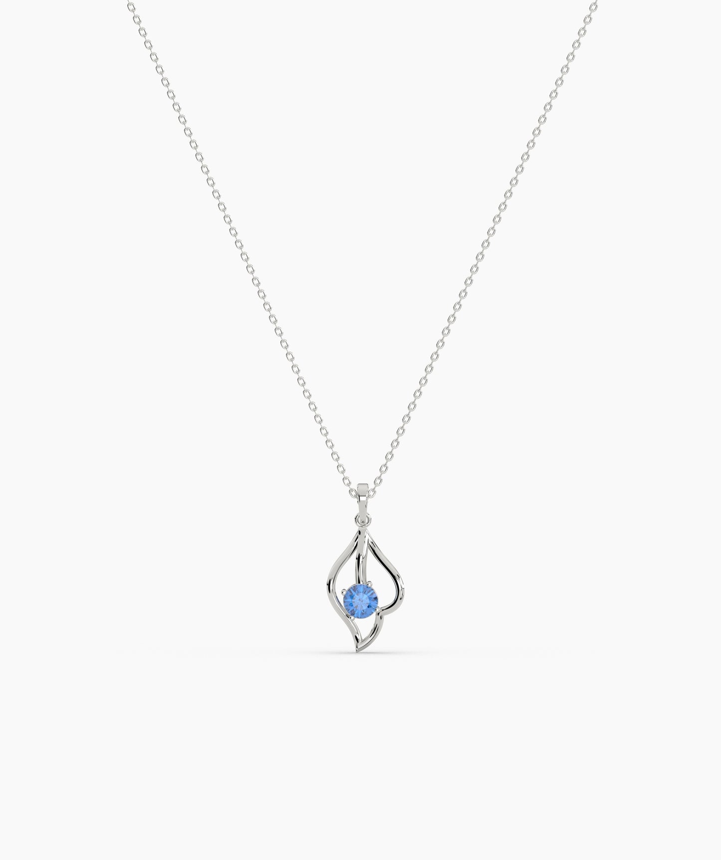 Red Solitaire Open Lotus Bud Necklace in 14K Gold