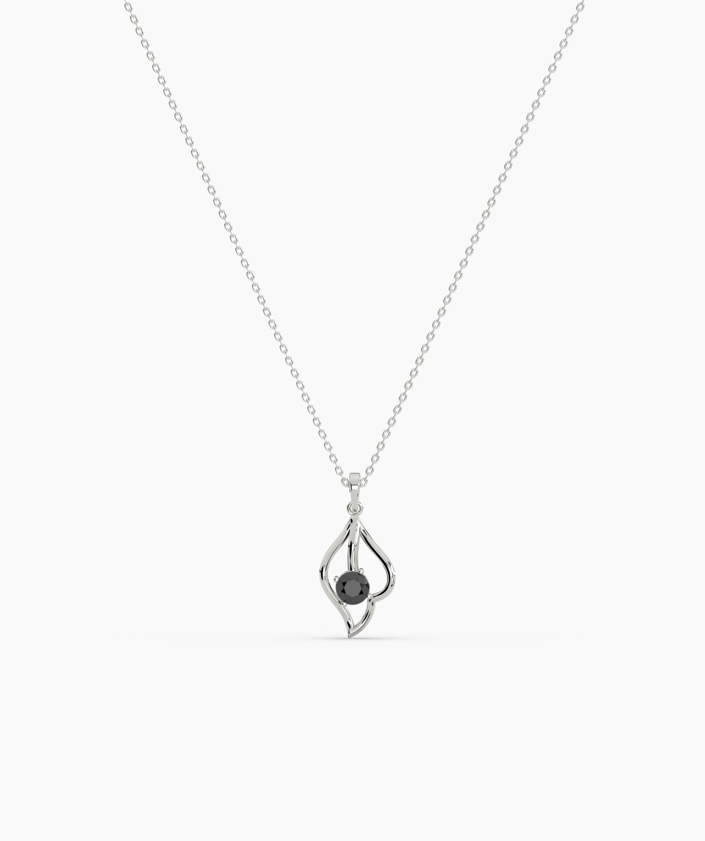 Red Solitaire Open Lotus Bud Necklace in 14K Gold