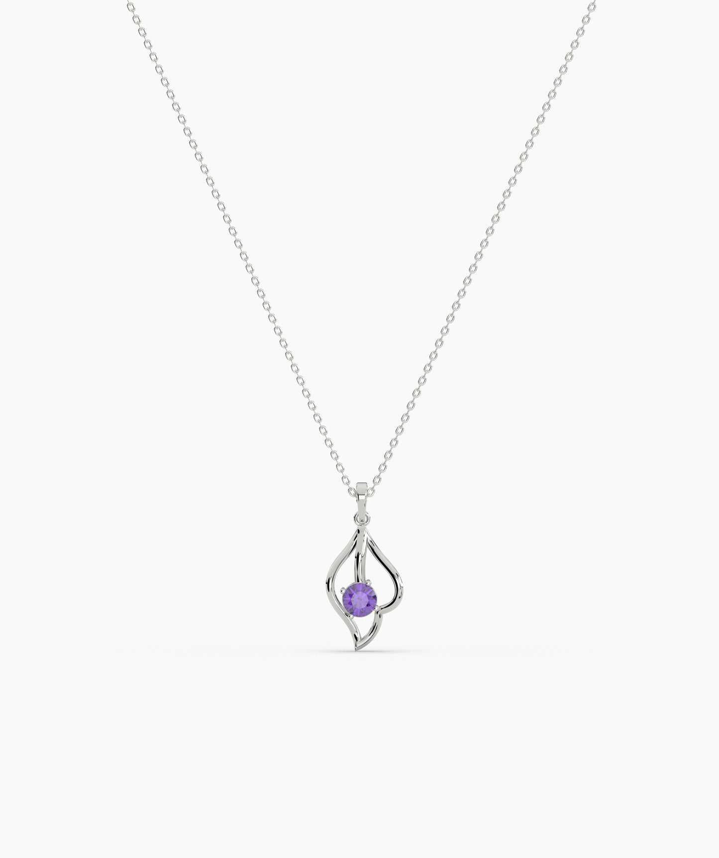 Red Solitaire Open Lotus Bud Necklace in 14K Gold