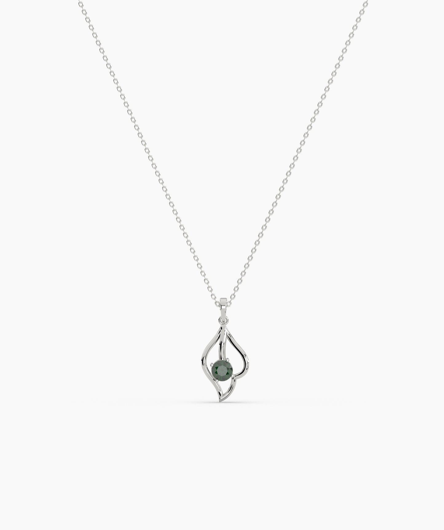 Red Solitaire Open Lotus Bud Necklace in 14K Gold