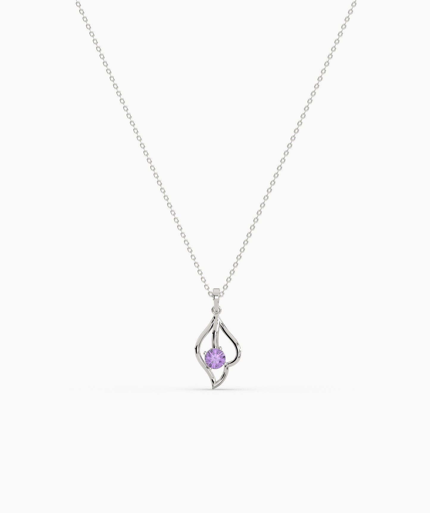 Red Solitaire Open Lotus Bud Necklace in 14K Gold