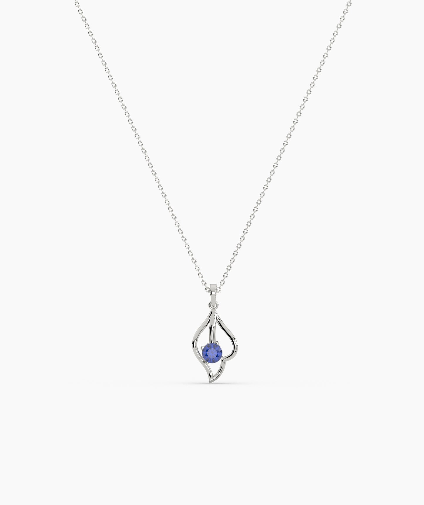 Red Solitaire Open Lotus Bud Necklace in 14K Gold