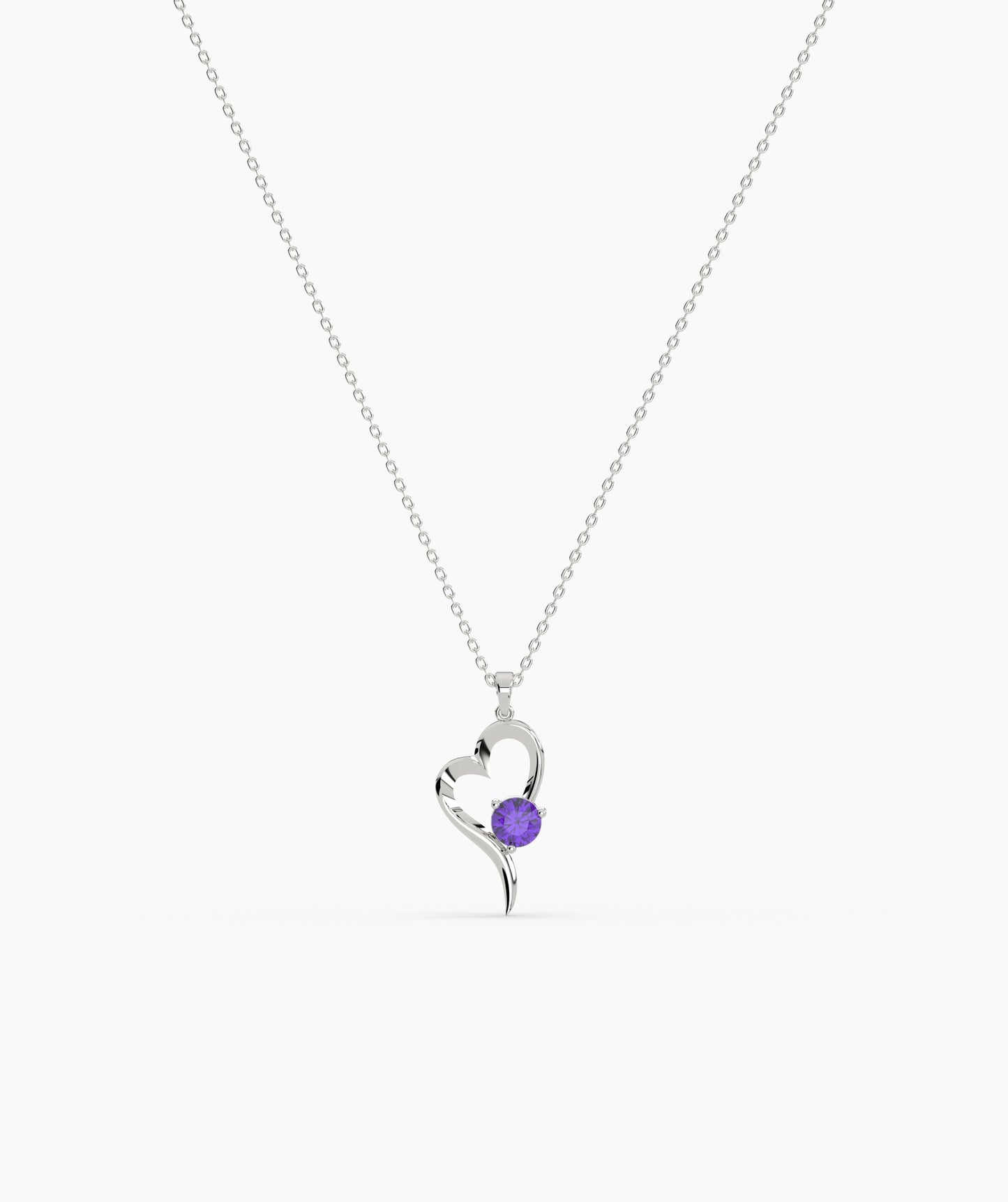 Birthstone Solitaire Open Heart Necklace