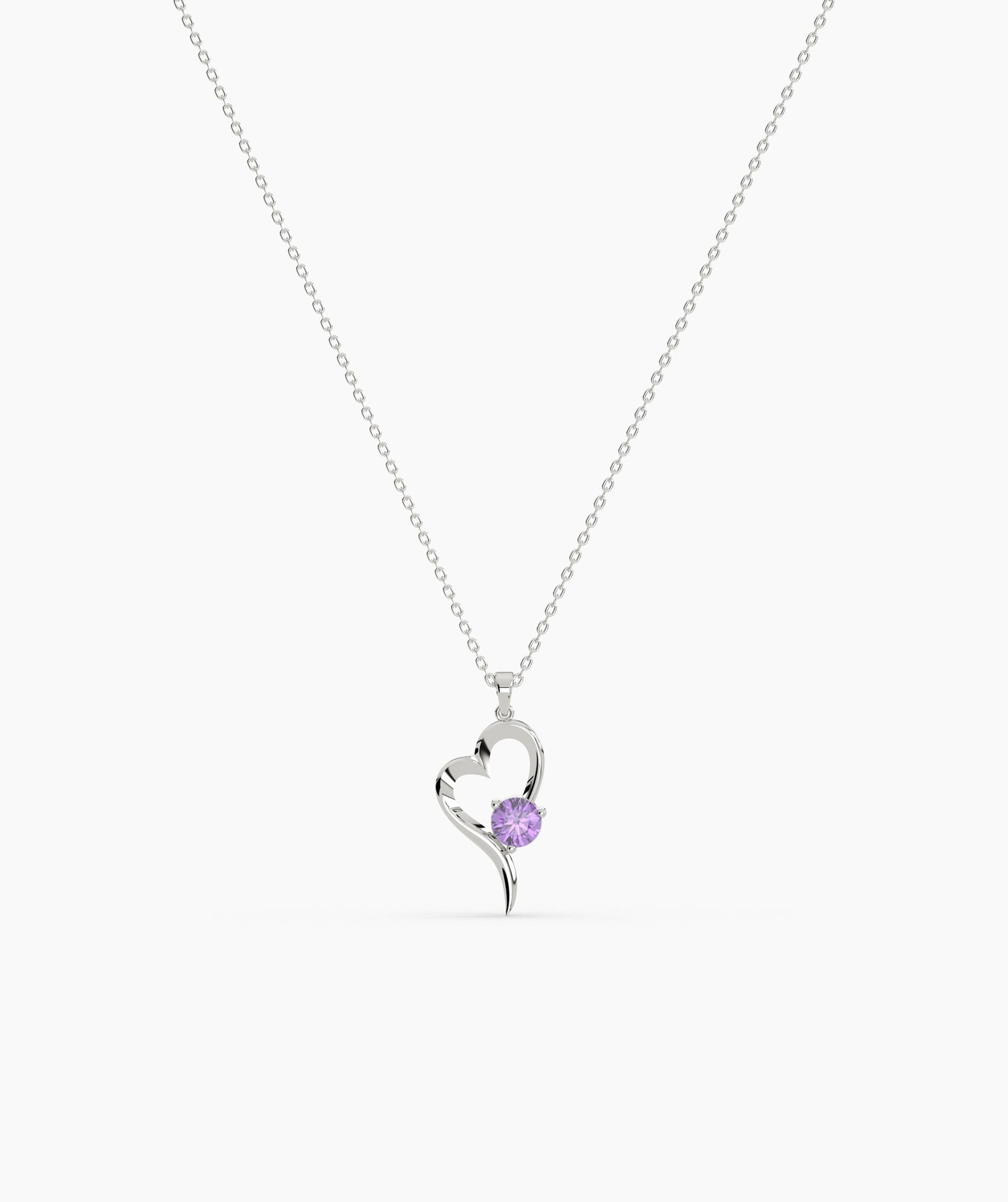 Birthstone Solitaire Open Heart Necklace