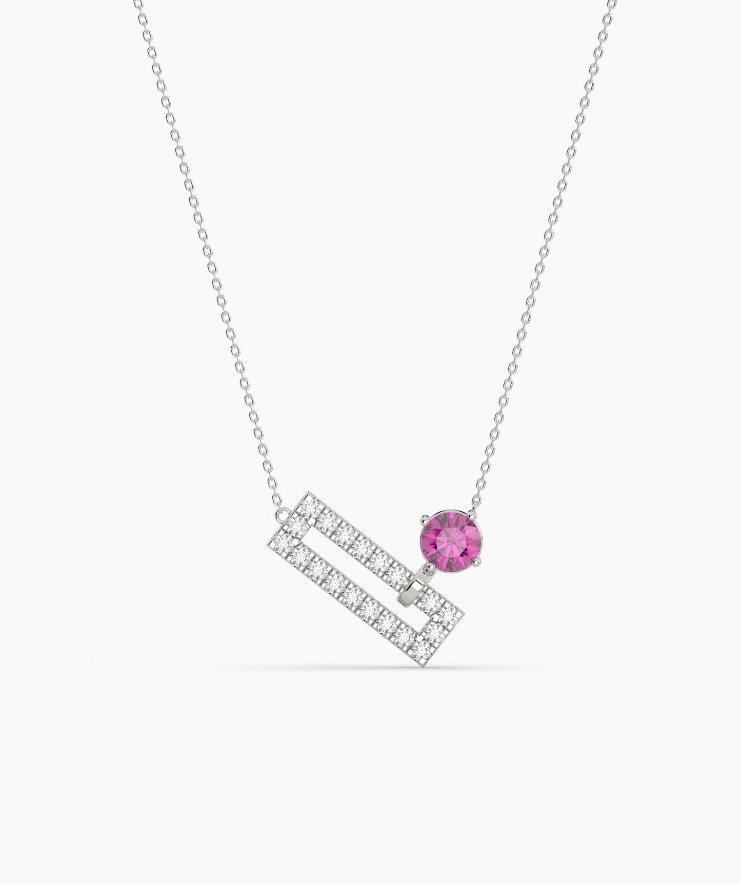 Open Rectangle Pavé Diamond Bar with Round Green Birthstone Necklace