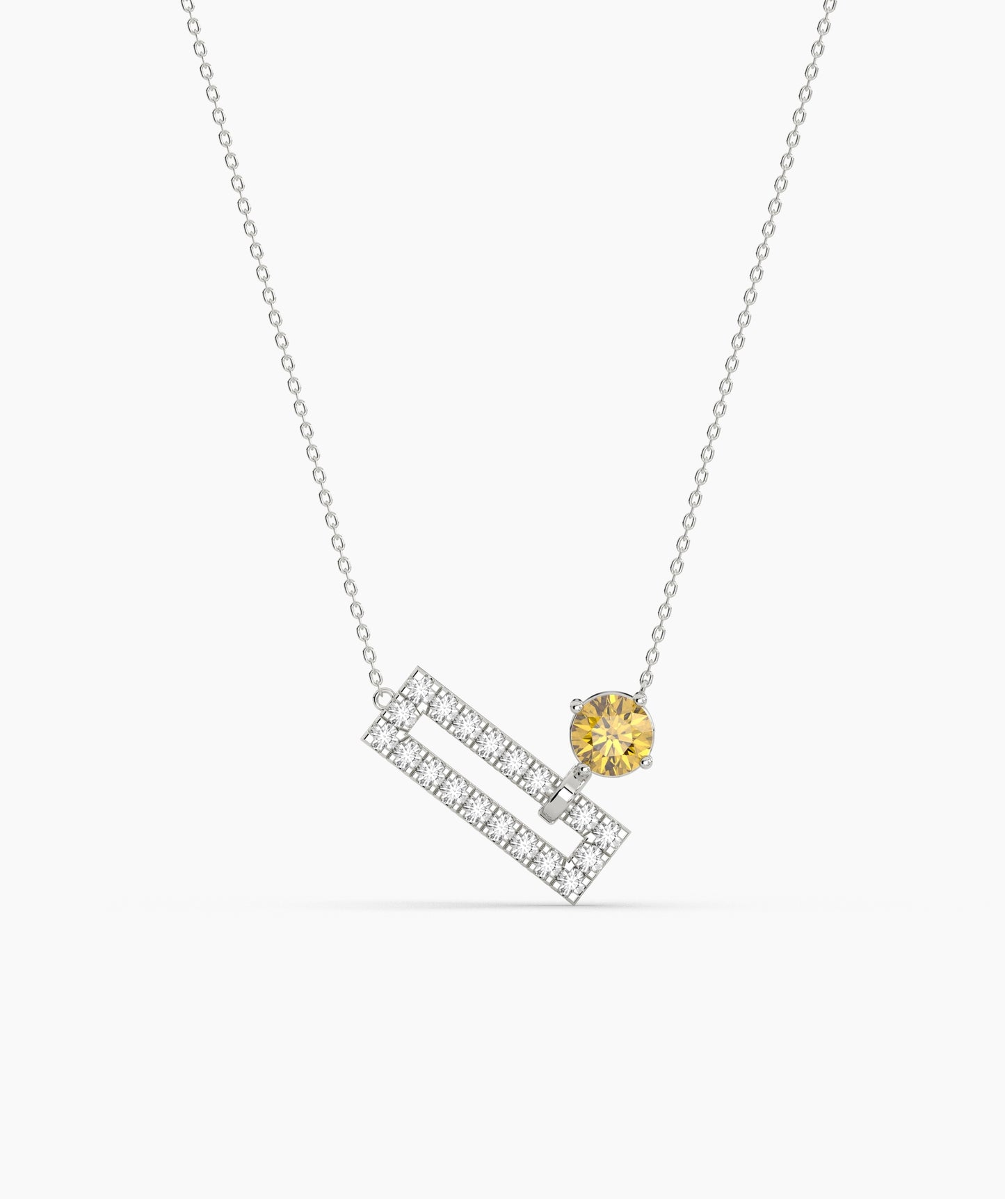 Open Rectangle Pavé Diamond Bar with Round Green Birthstone Necklace