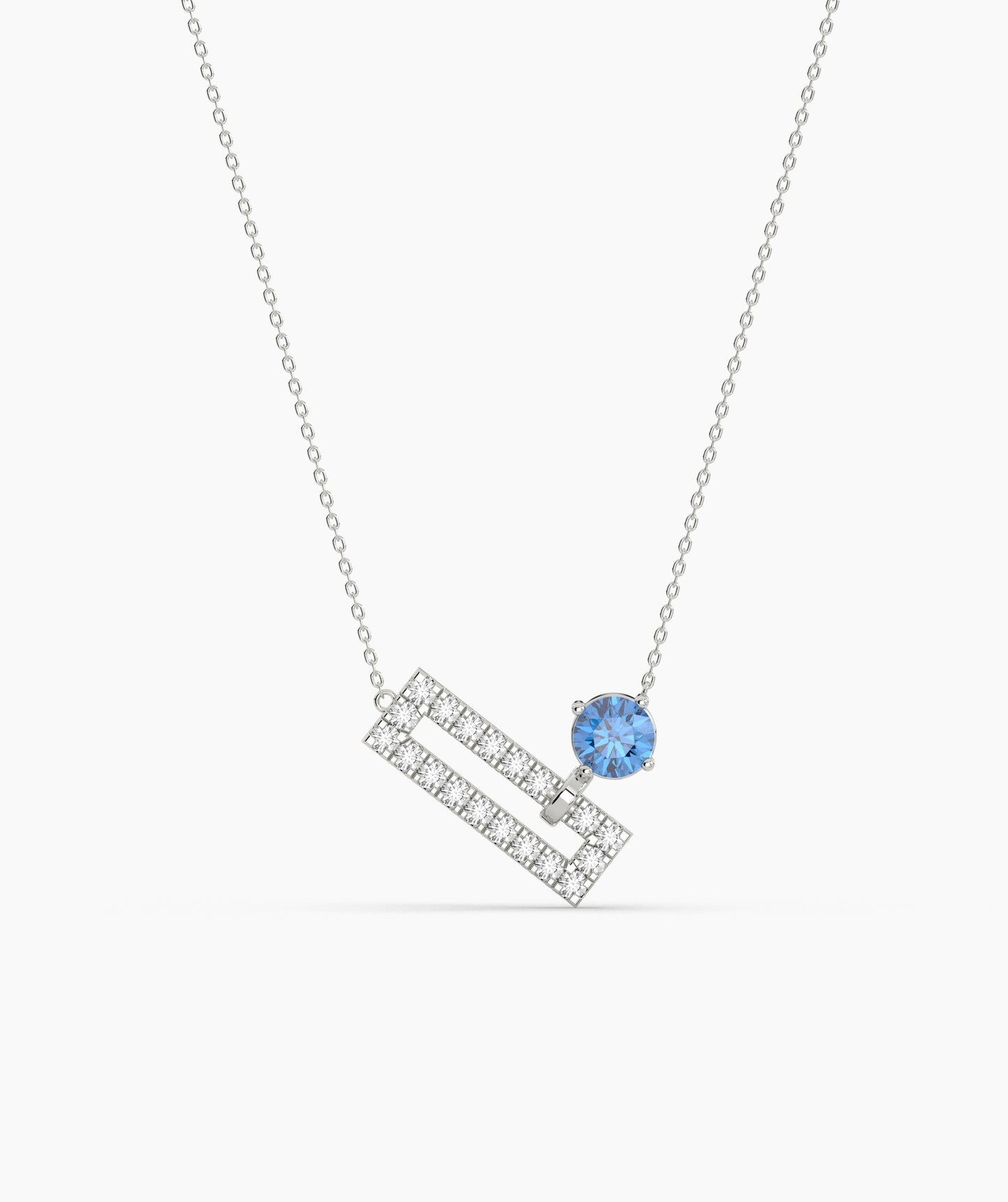 Open Rectangle Pavé Diamond Bar with Round Green Birthstone Necklace