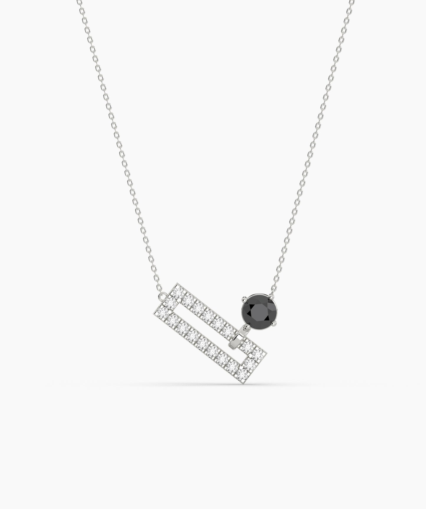 Open Rectangle Pavé Diamond Bar with Round Green Birthstone Necklace
