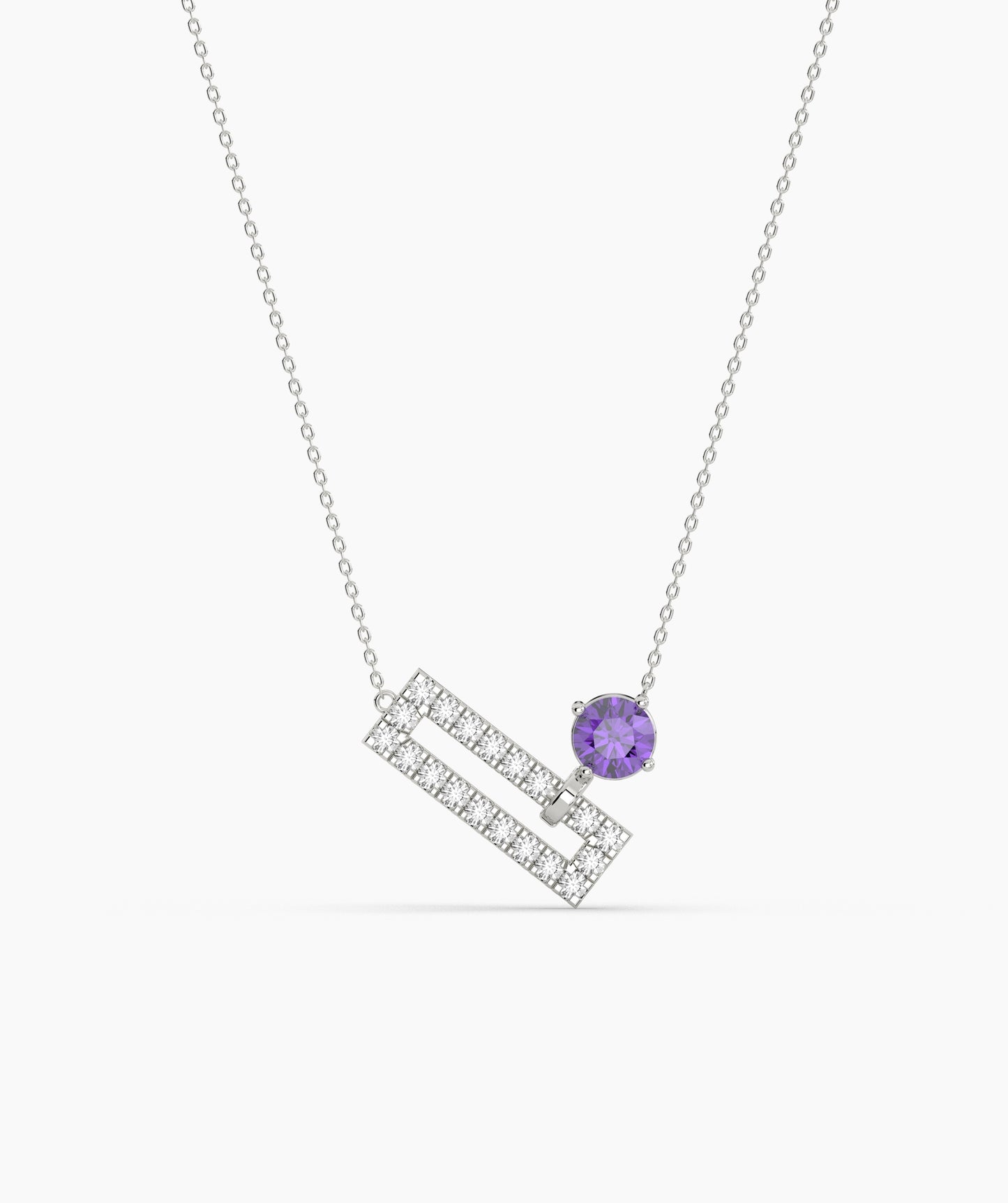 Open Rectangle Pavé Diamond Bar with Round Green Birthstone Necklace