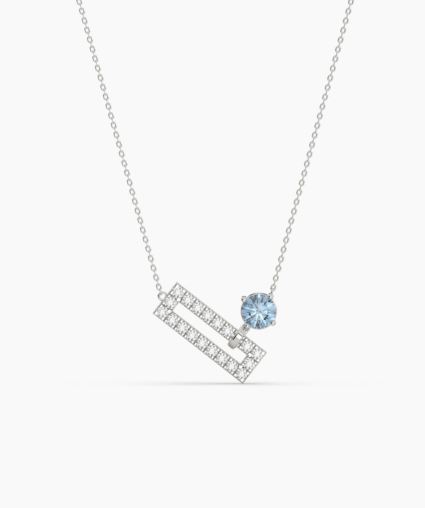 Open Rectangle Pavé Diamond Bar with Round Green Birthstone Necklace