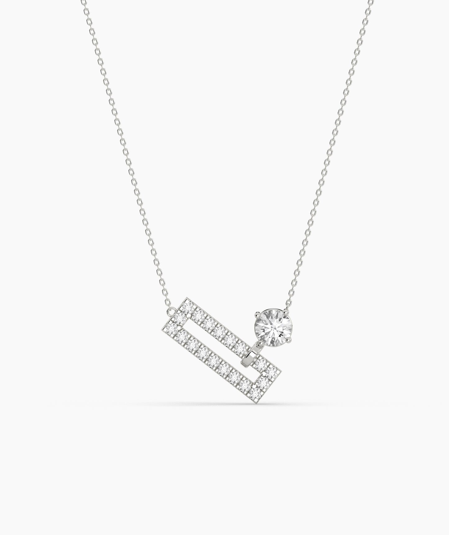 Open Rectangle Pavé Diamond Bar with Round Green Birthstone Necklace