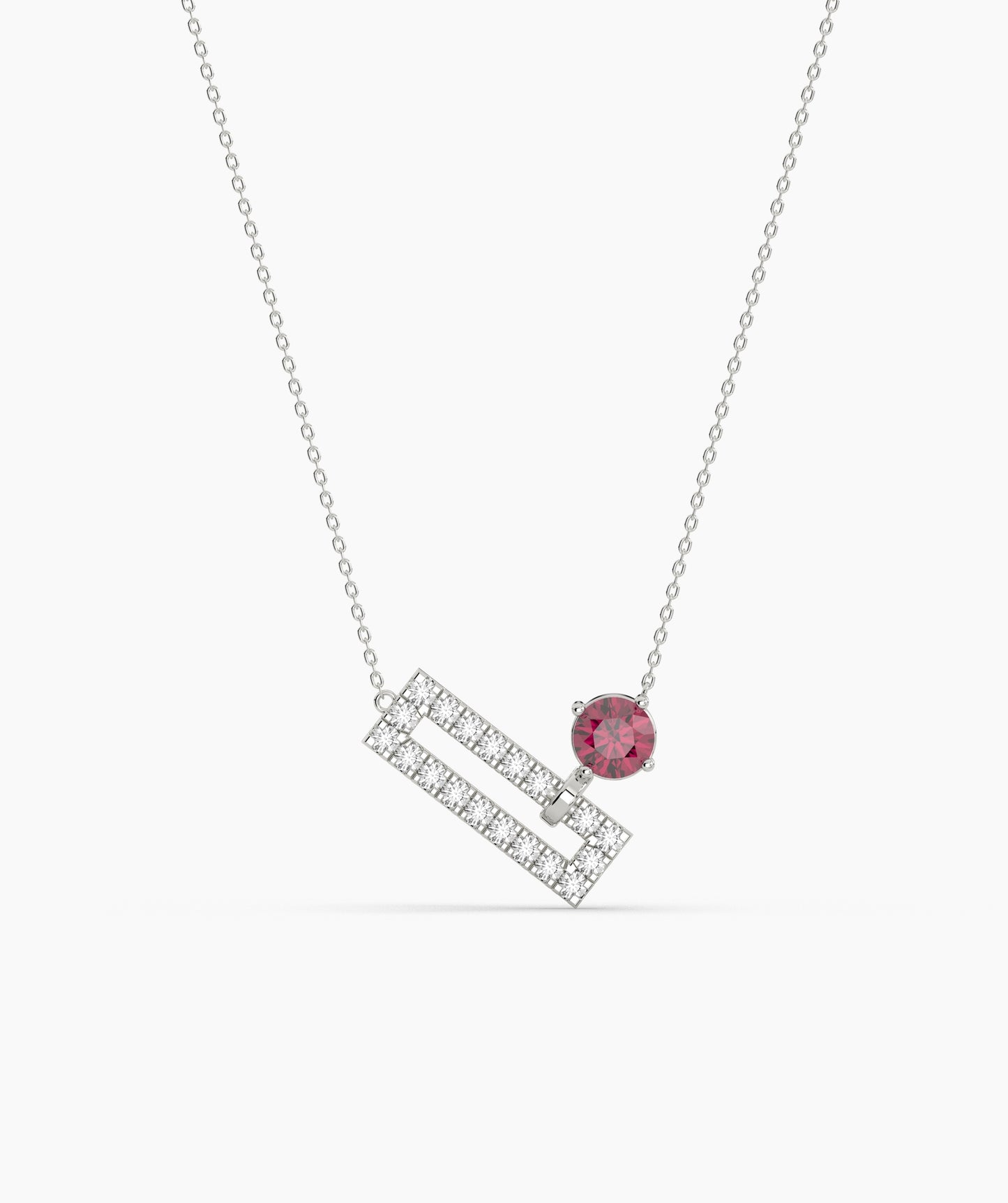 Open Rectangle Pavé Diamond Bar with Round Green Birthstone Necklace