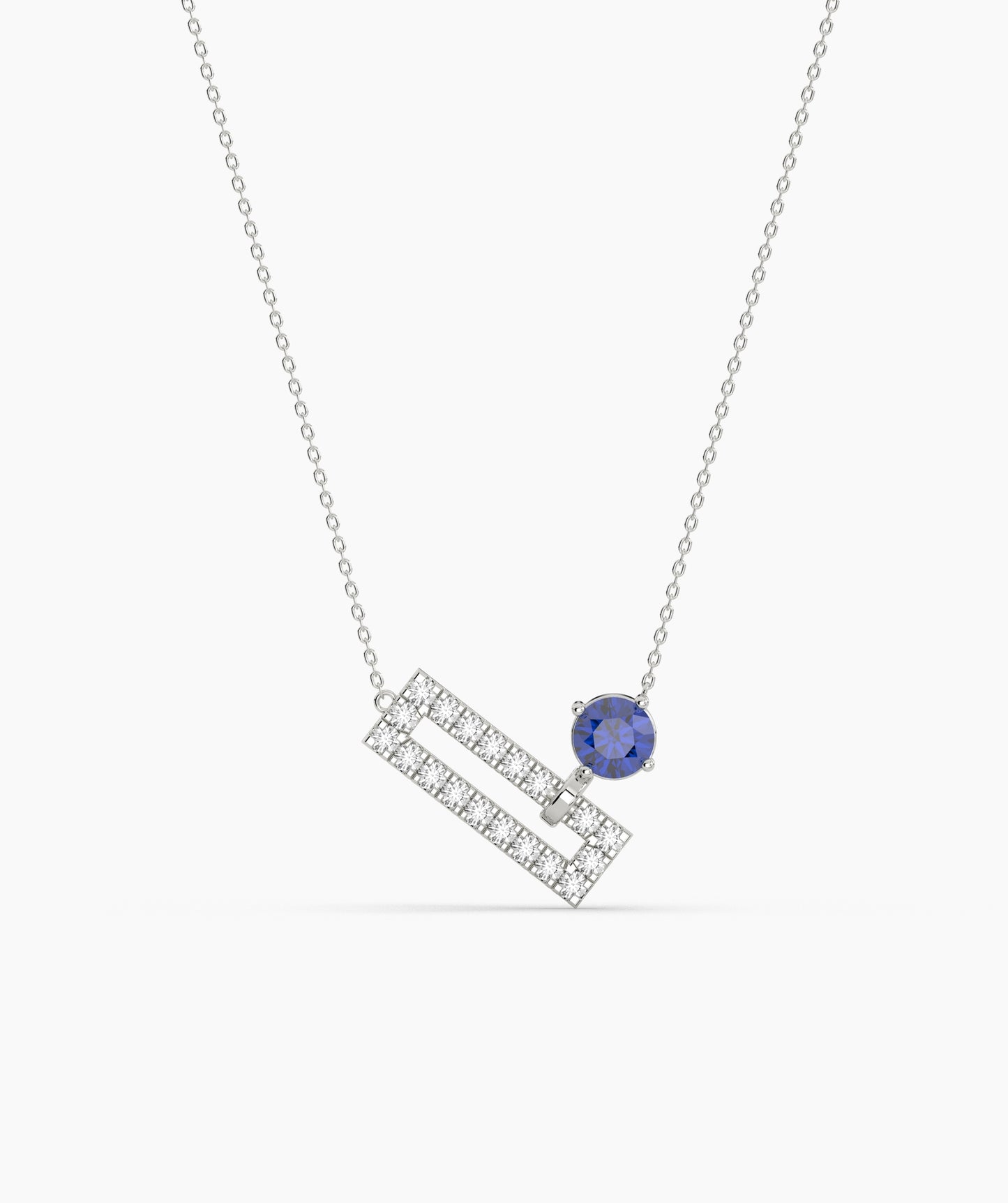 Open Rectangle Pavé Diamond Bar with Round Green Birthstone Necklace
