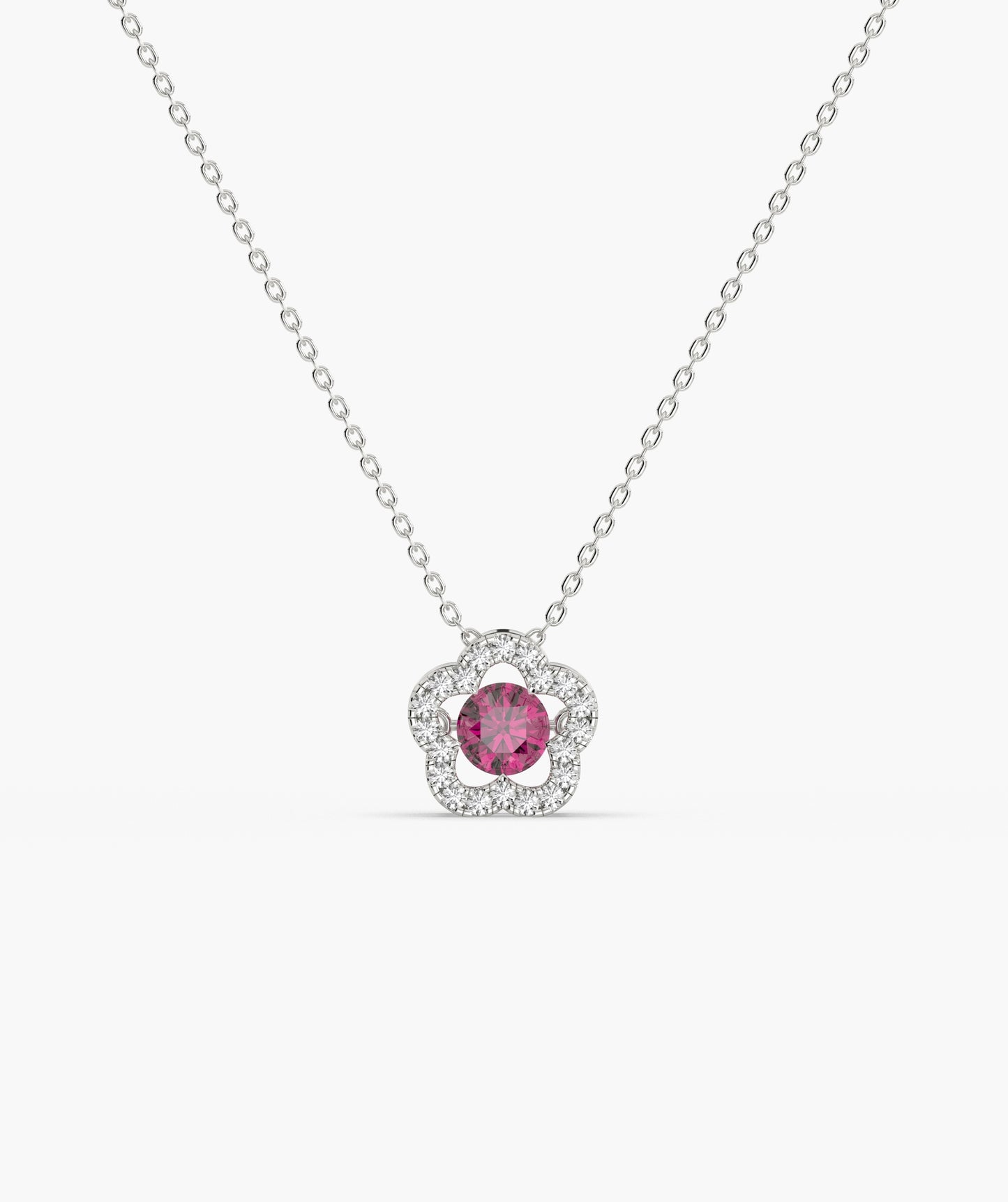 14K Gold Emerald & Diamond Clover Halo Necklace