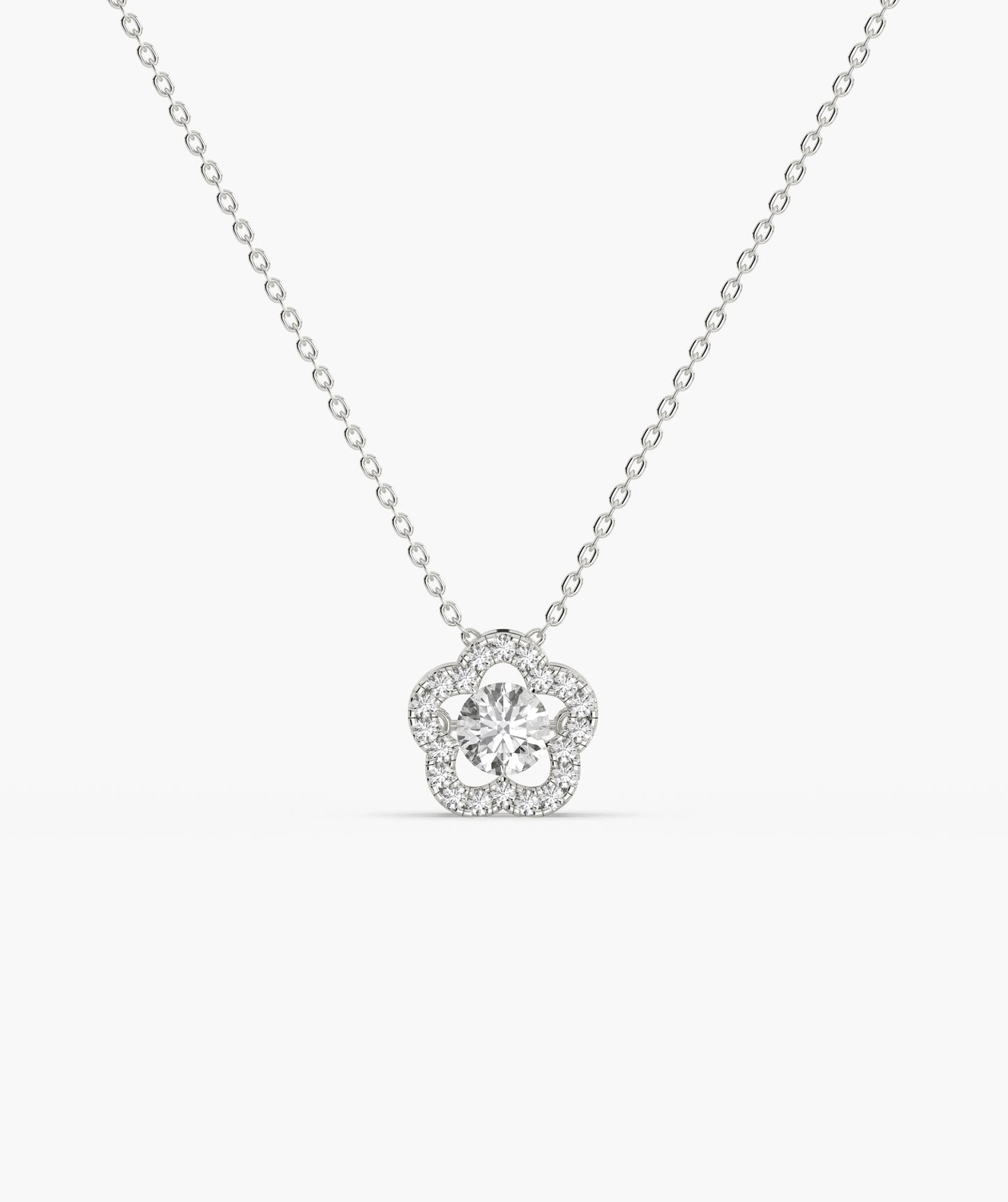 14K Gold Emerald & Diamond Clover Halo Necklace
