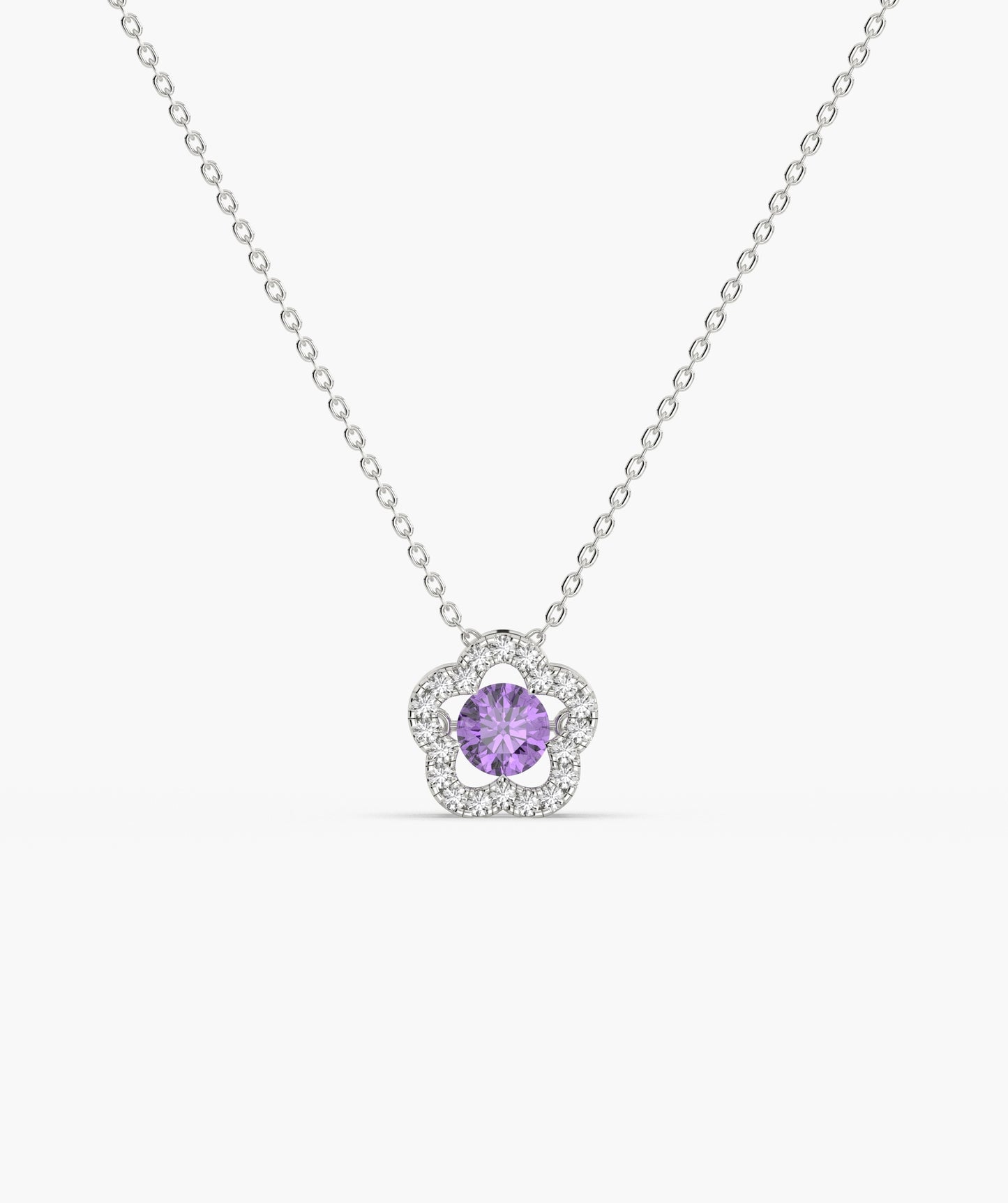 14K Gold Emerald & Diamond Clover Halo Necklace