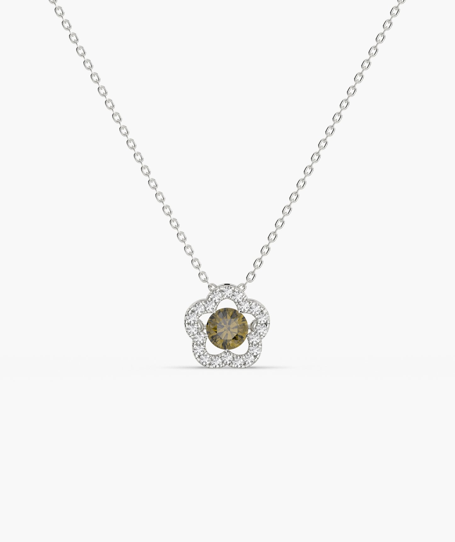 14K Gold Emerald & Diamond Clover Halo Necklace
